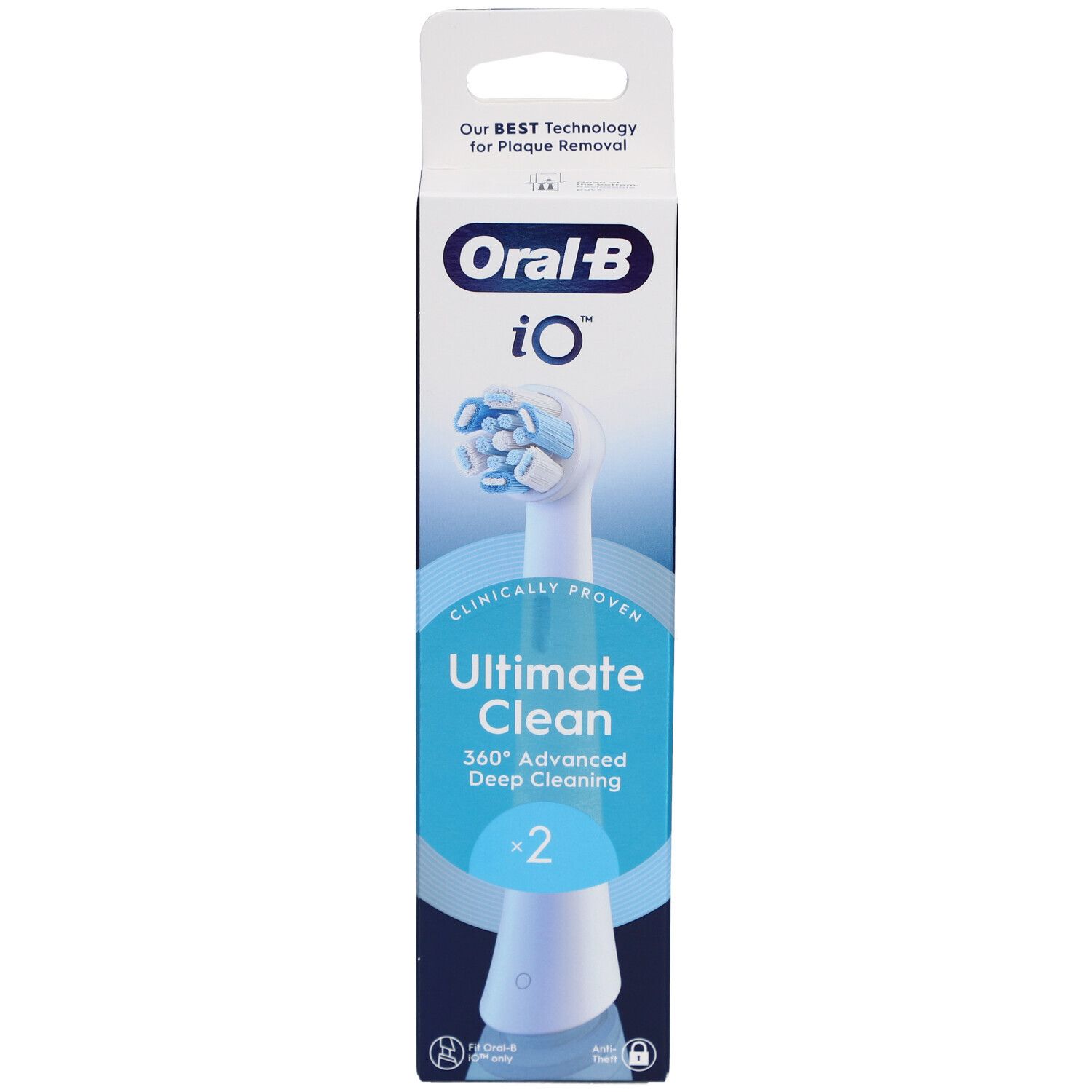 Tête de brosse à dents Oral-B iO Ultimate Clean 2. Emballage. Nettoyage en profondeur 360° prouvé cliniquement.