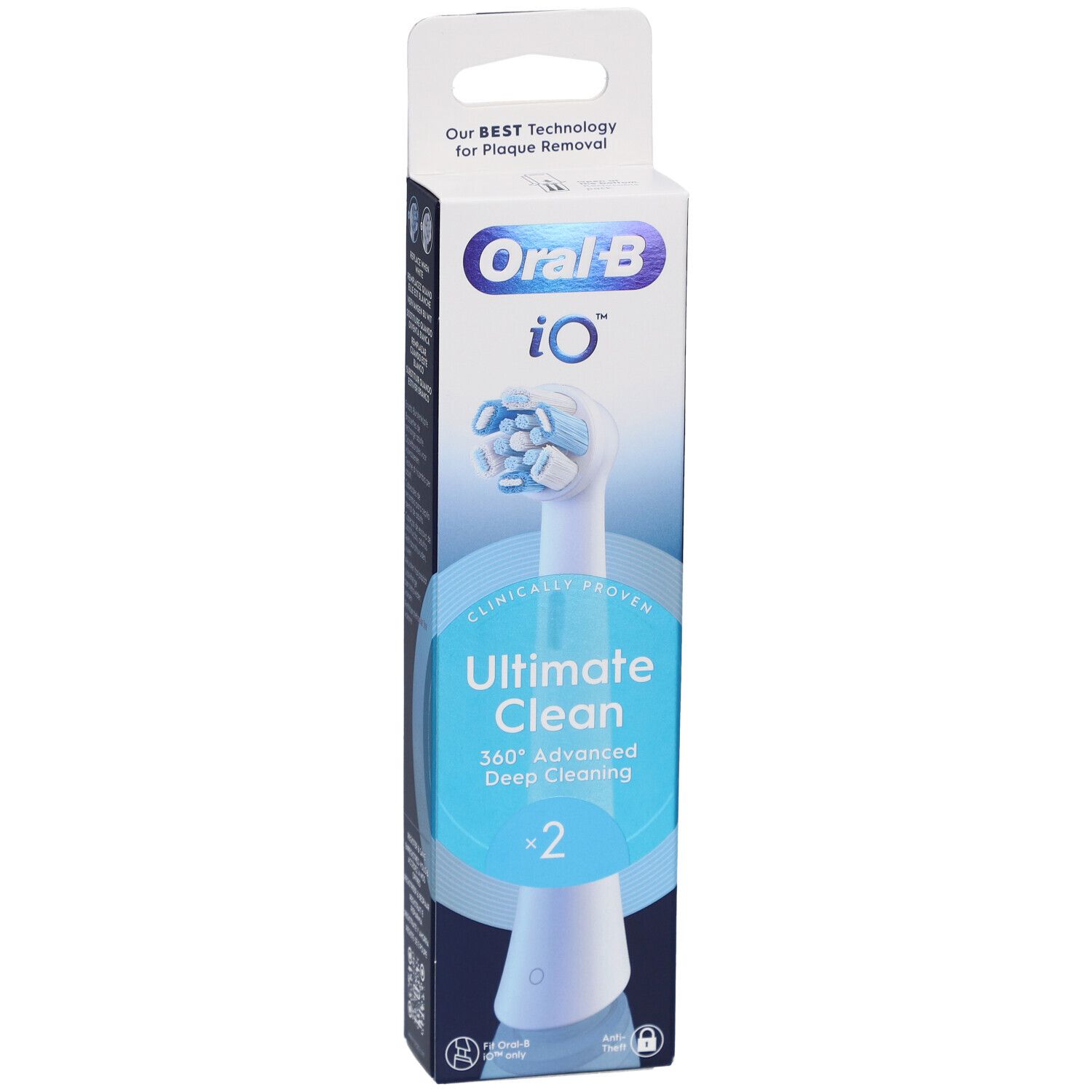 Tête de brosse à dents Oral-B iO Ultimate Clean 2. Emballage. Nettoyage en profondeur 360° prouvé cliniquement.