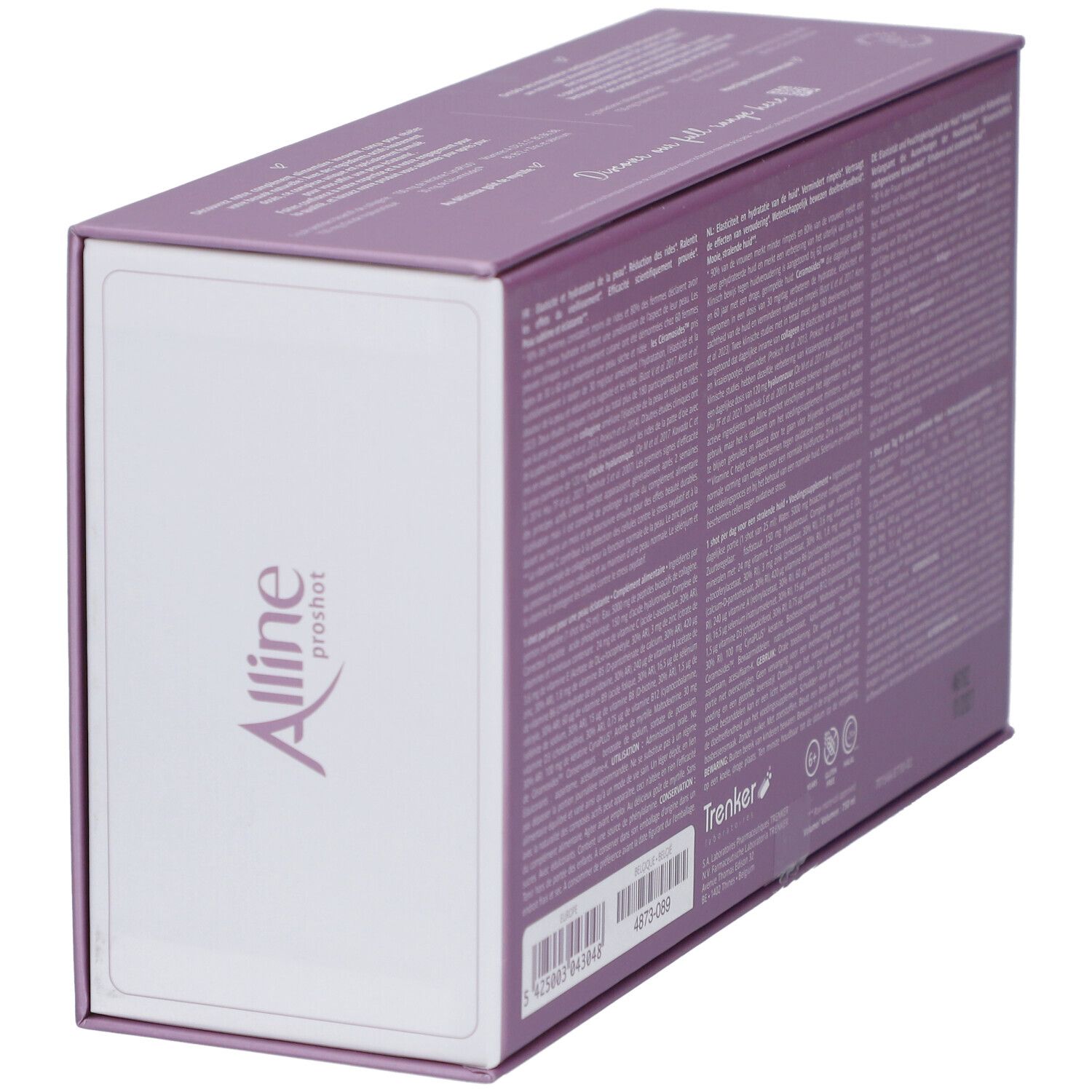 Packung mit 30 Alline Proshot Ampullen, lila, schräg von hinten.
