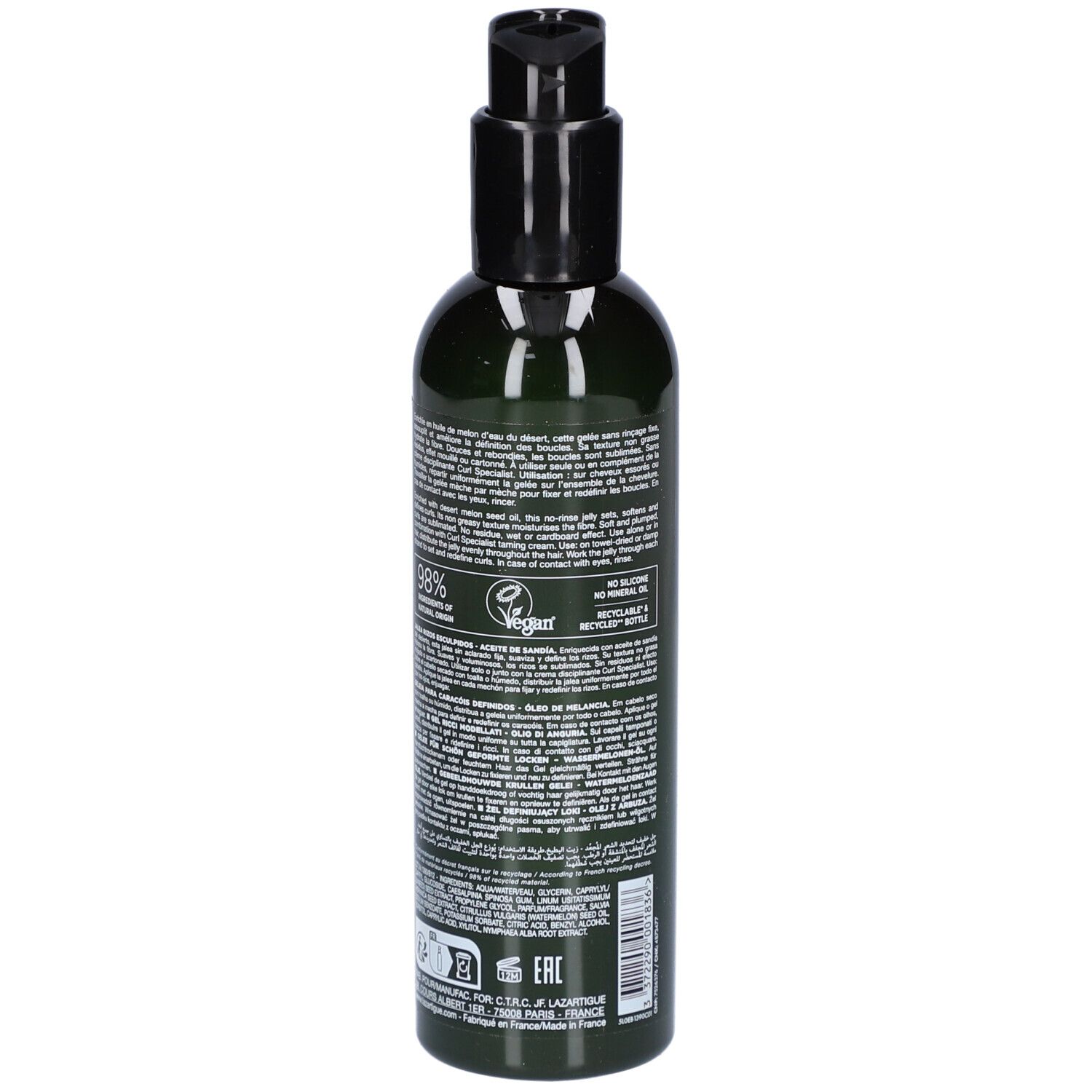 Lazartigue Curl Specialist. Schwarze Flasche mit Pumpe. Text: Curl Specialist, 0% Silikon, 0% Mineralöl. Für lockiges Haar.