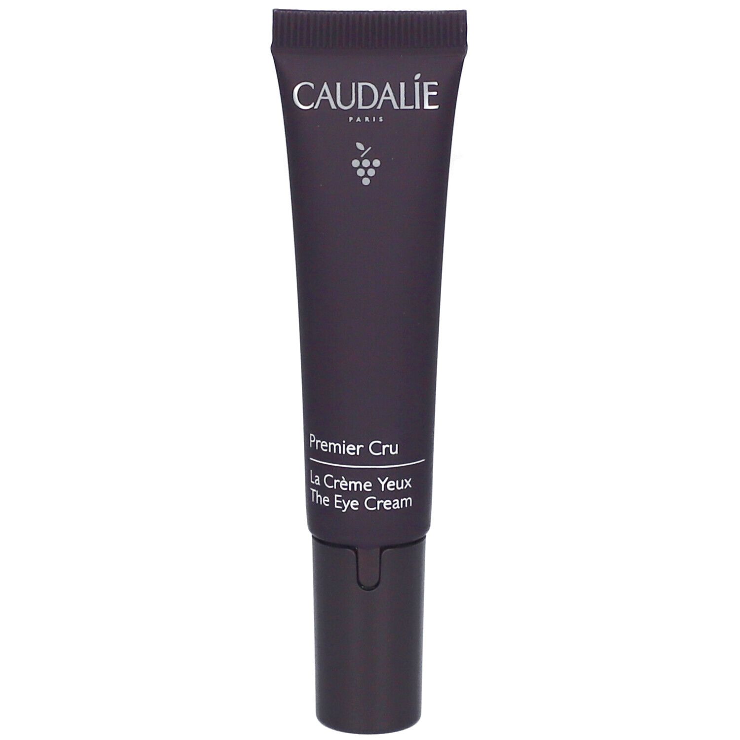 Dunkelviolette Tube mit weißem Schriftzug CAUDALIE und Produktbezeichnung. Augencreme-Tube.