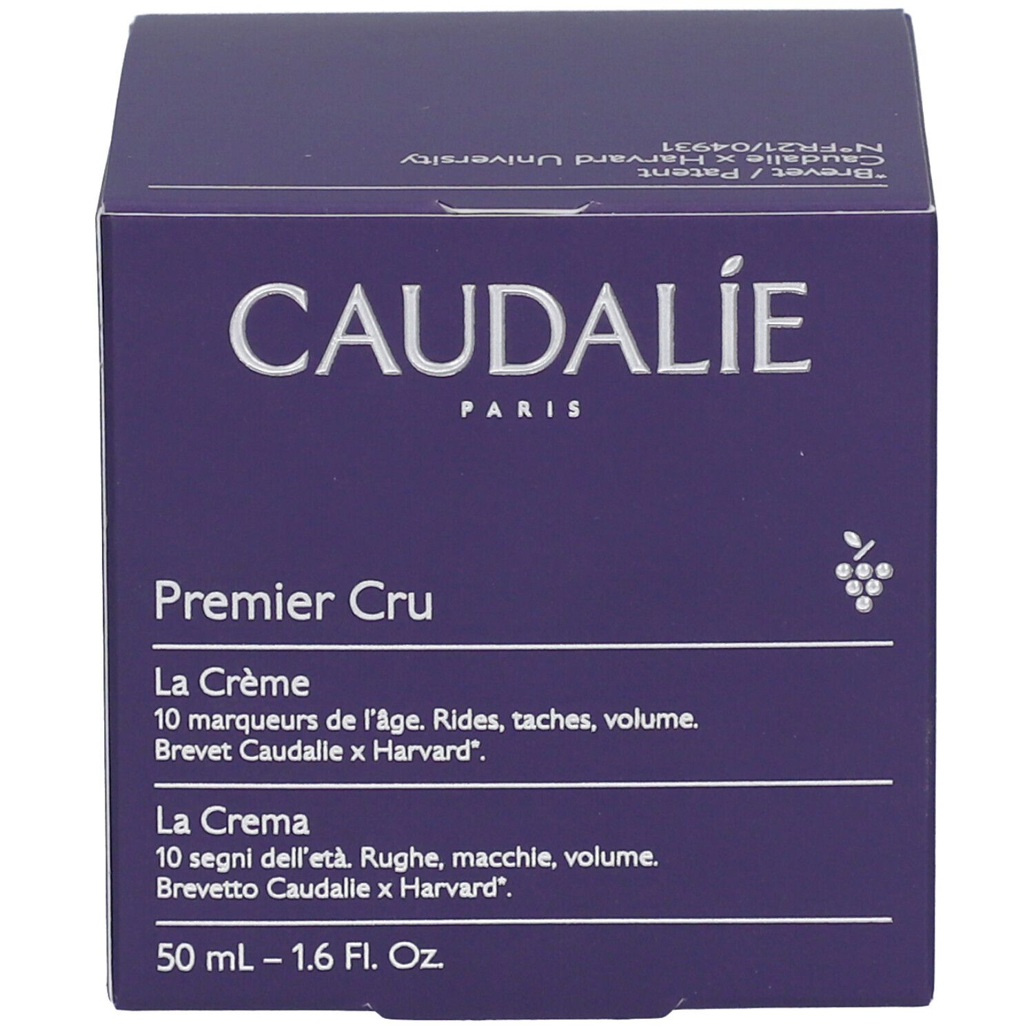 Schachtel mit Aufschrift. Marke Caudalie. Produktname Premier Cru La Crème.