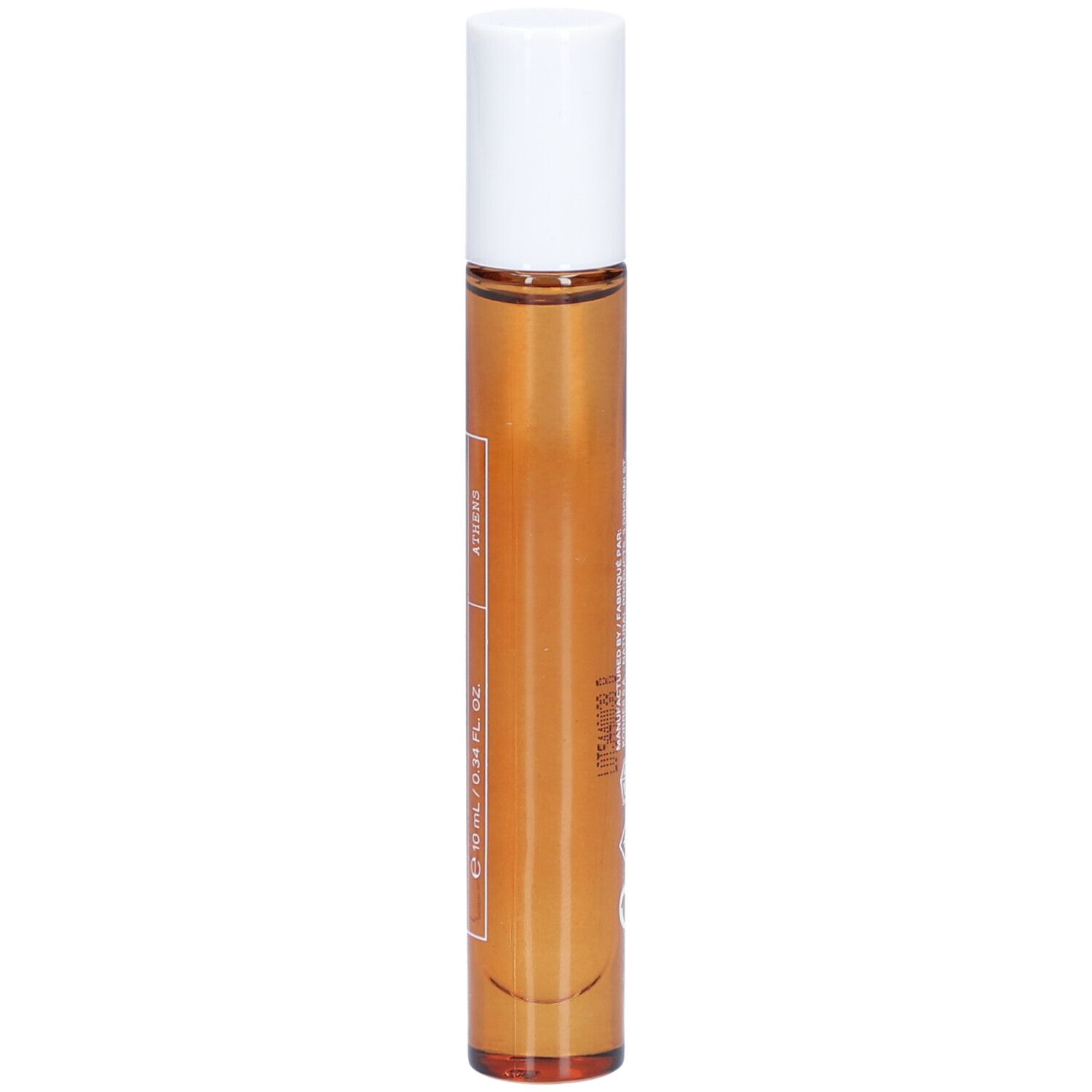 Roll-on-Flakon mit brauner Flüssigkeit und weißem Deckel. Beschriftung: Korres, Eau de Toilette, 10 ml.