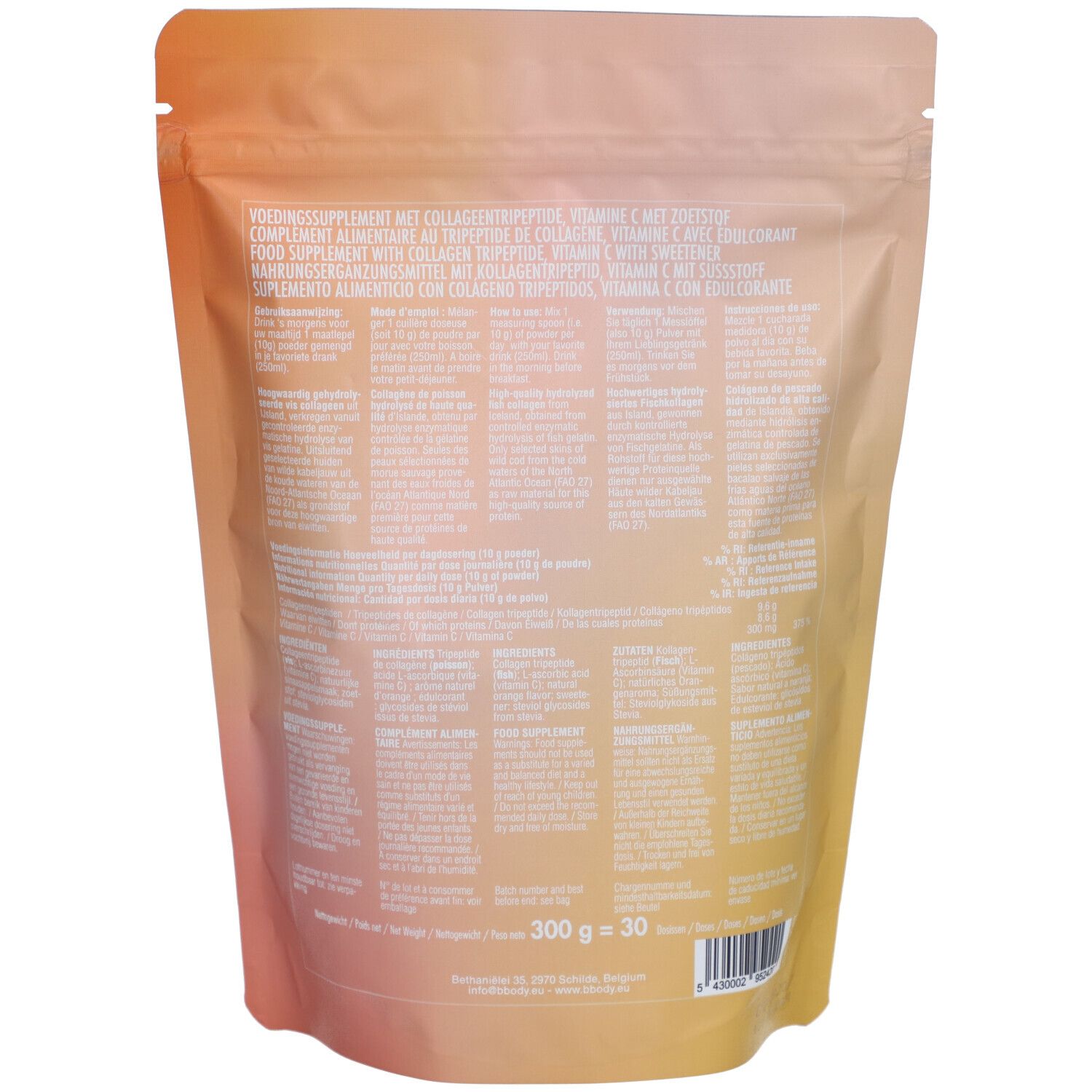 BBODY TRIPEPTID Kollagen + Vitamin C – mit Orangengeschmack, 1 Monatspackung