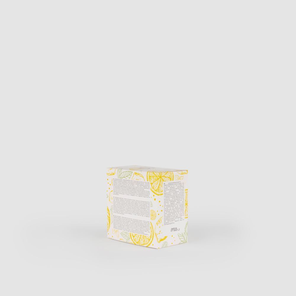 Boîte BBODY Electrolyte Mix. Design jaune et blanc avec motifs de citrons et feuilles. Produit en image.