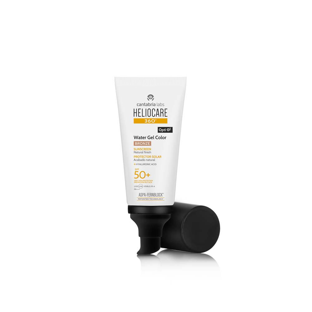 Tube Heliocare 360° Water Gel Color Bronze SPF50+. Tube en zwarte dop.