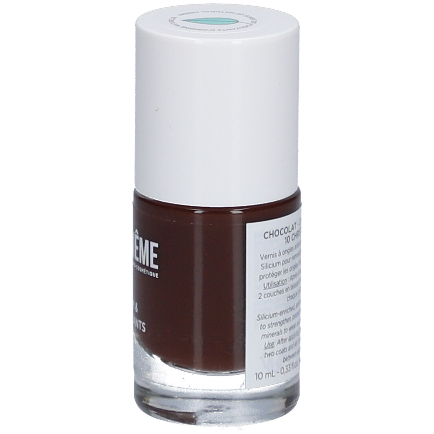 Nagellackflasche, braune Farbe, weißer Deckel. Aufschrift: MÊME, Silicium & Antioxidantien. Schützt, stärkt.