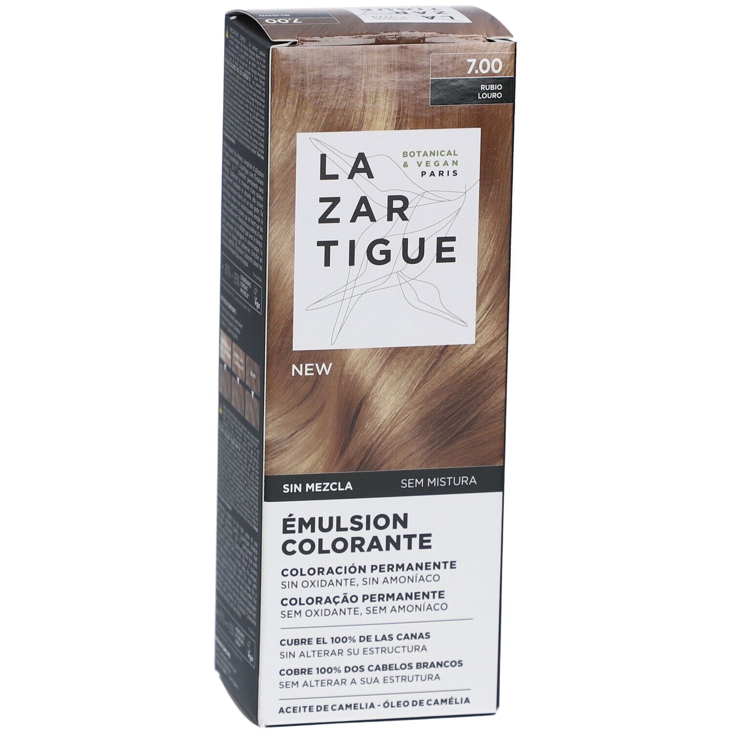 LAZARTIGUE Kleuremulsie. Verpakking met productinfo. Tint 7.00. Botanisch & Vegan.