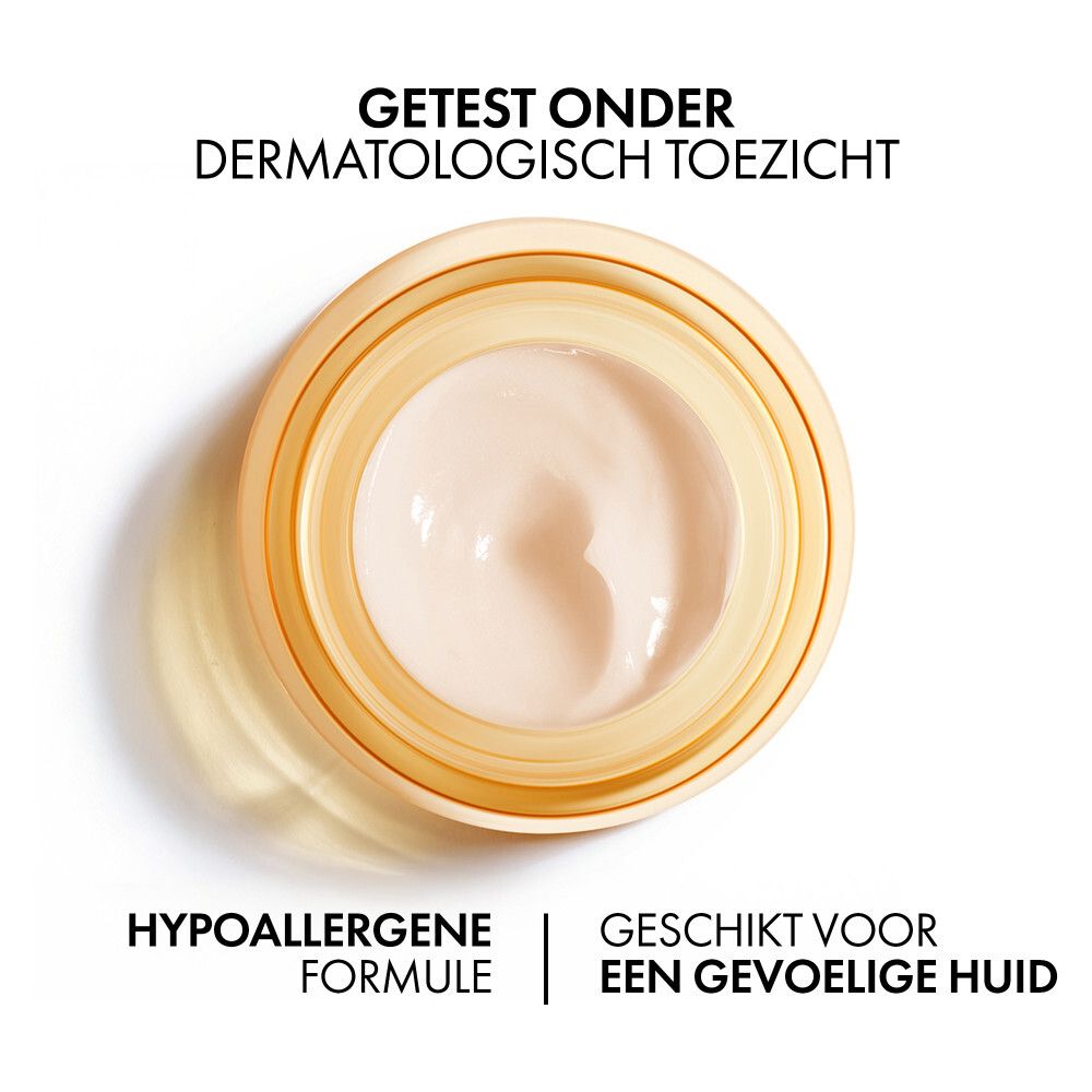 Vichy Neovadiol crème pot. Bovenaanzicht. Opschrift: Hypoallergeen, Geschikt voor een gevoelige huid.