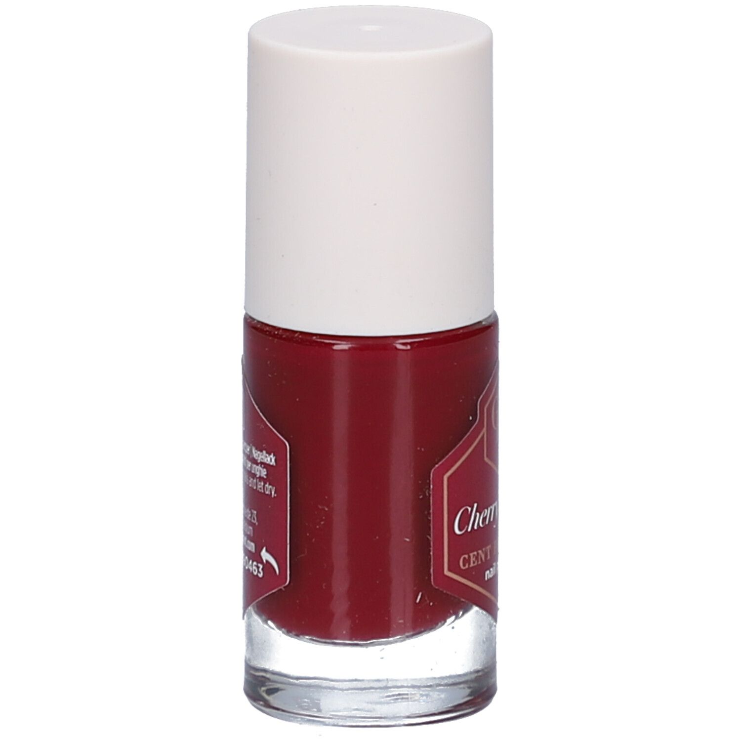 Rückseite einer Cent Pur Cent Nagellackflasche mit Etikett und Anwendungshinweisen.