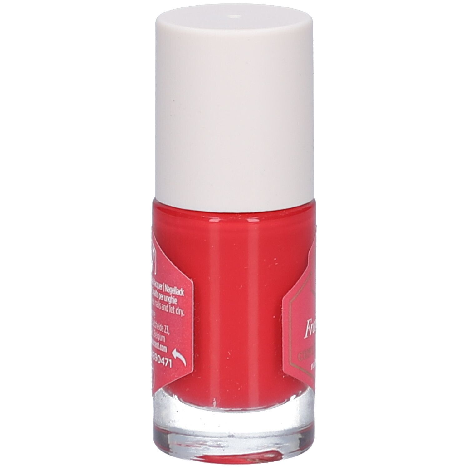 Cent pur Cent Nagellack, Rückseite der Flasche mit Etikett und Barcode. Rote Farbe.