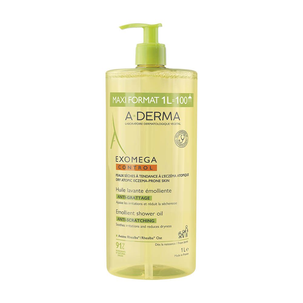 A-Derma Exomega Control Huile Lavante Emolliente anti-grattage | Peau sèche tendance à l'eczéma atopique