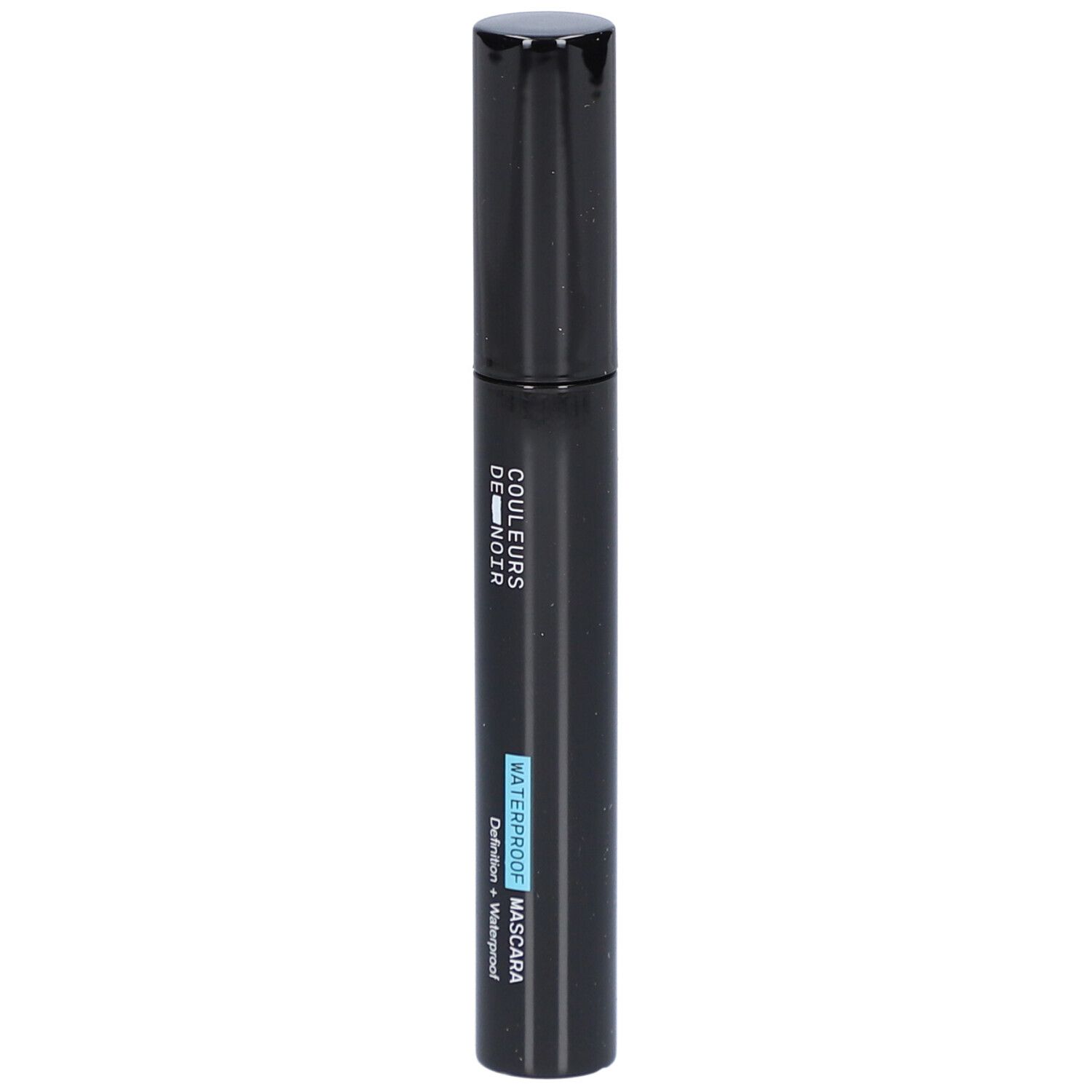 Schwarzer Mascara-Applikator mit "COULEURS DE NOIR" und "WATERPROOF MASCARA" Aufschrift.