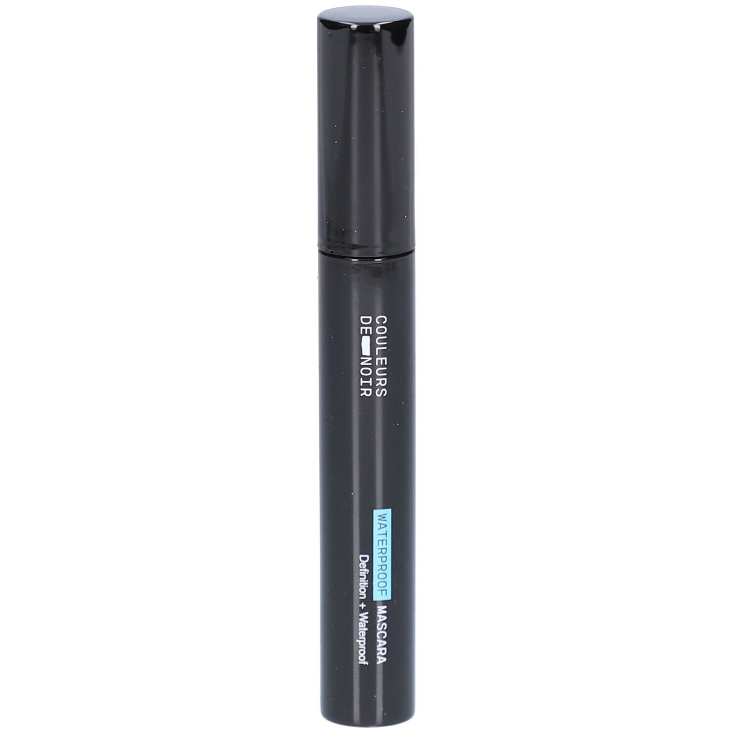 Schwarze Mascara, wasserfest. "COULEURS DE NOIR" und "WATERPROOF MASCARA" auf dem Stift.