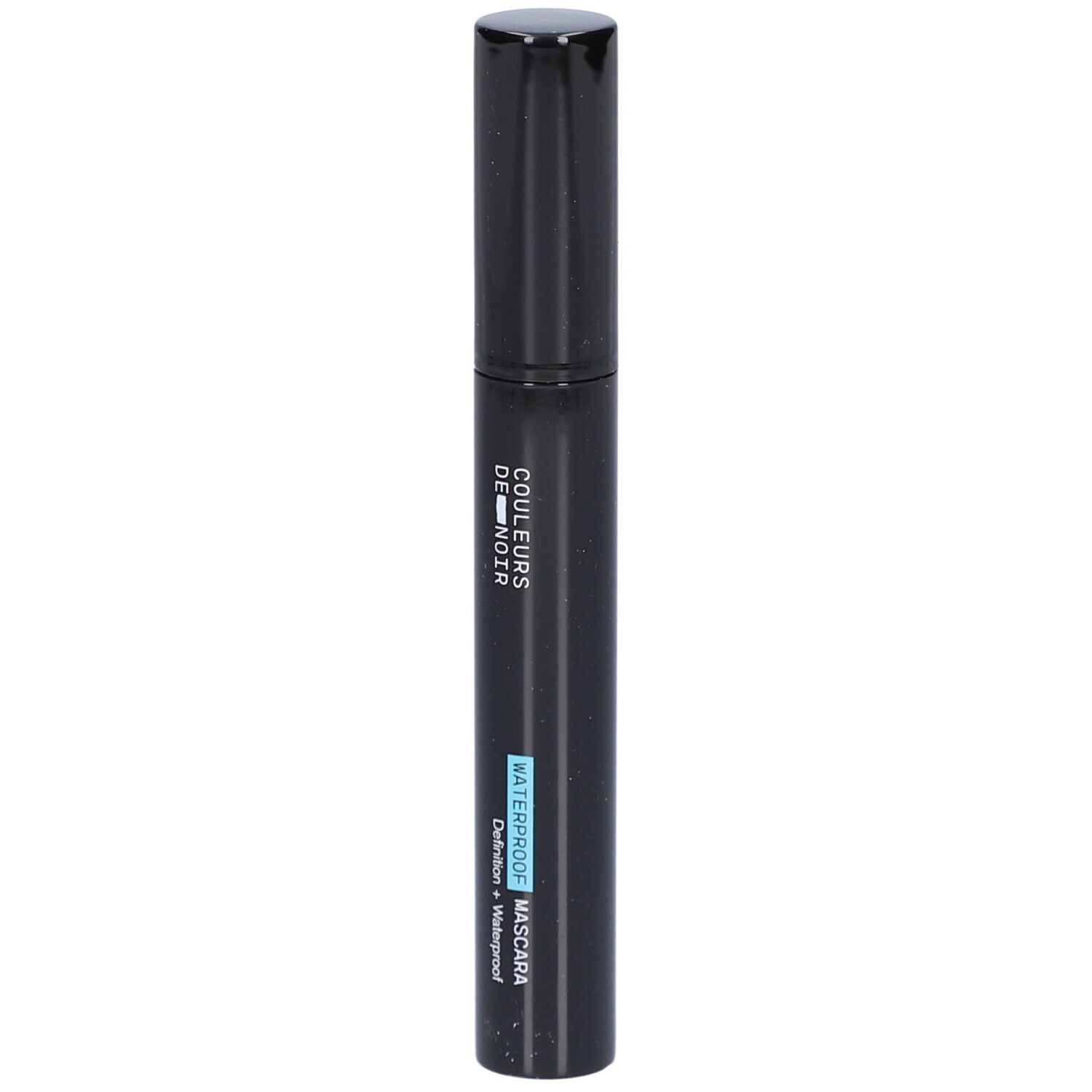 Schwarze, wasserfeste Mascara. "COULEURS DE NOIR" und "WATERPROOF MASCARA" sind auf dem zylindrischen Behälter aufgedruckt.