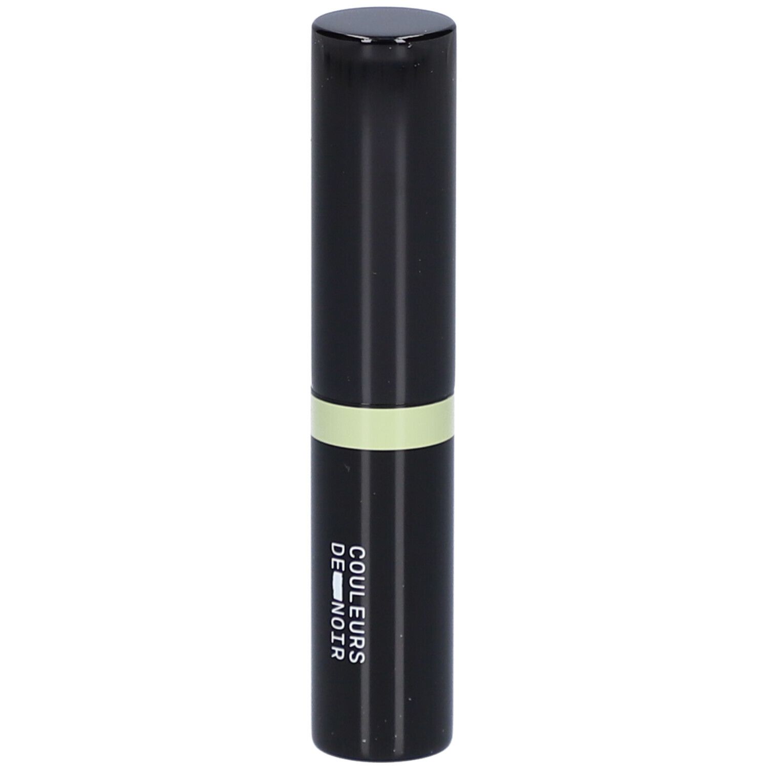 Schwarzer Concealer-Stick mit grünem Streifen. Aufschrift: COULEURS DE NOIR.