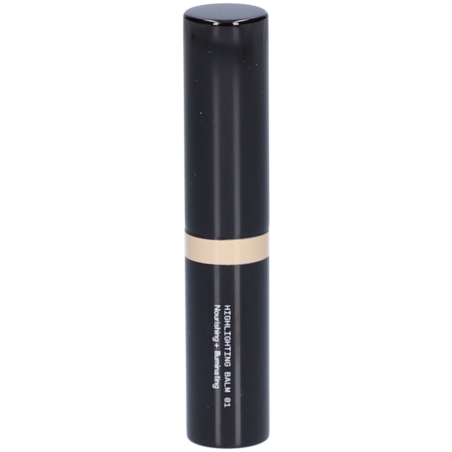 Schwarzer Stift mit goldfarbenem Ring. Beschriftung: HIGHLIGHTING BALM 01, Nourishing + Illuminating.