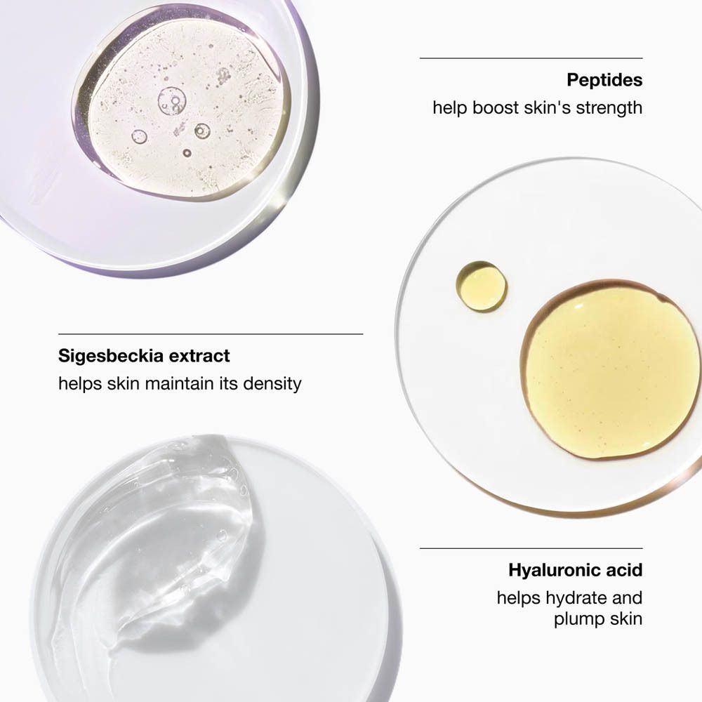 Close-up van ingrediënten. Peptiden, Sigesbeckia-extract, hyaluronzuur.