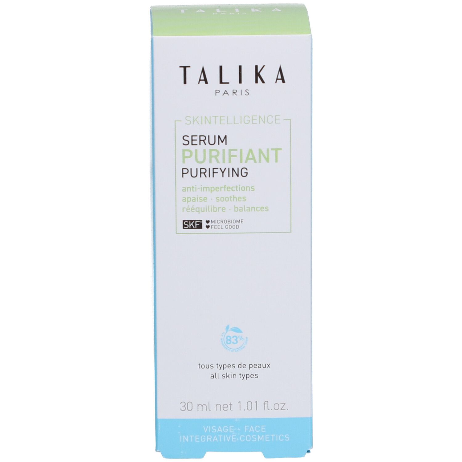 Verpackung. Aufschrift: Talika Skin Intelligence Serum Purifiant. 30 ml.