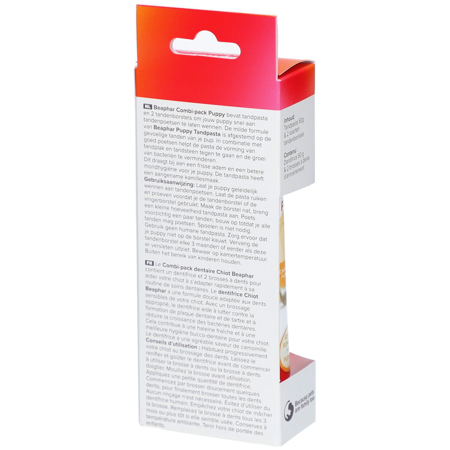 Rückseite der Verpackung von Beaphar Combi-Pack Chiot. Text in mehreren Sprachen. QR-Code zum Scannen.