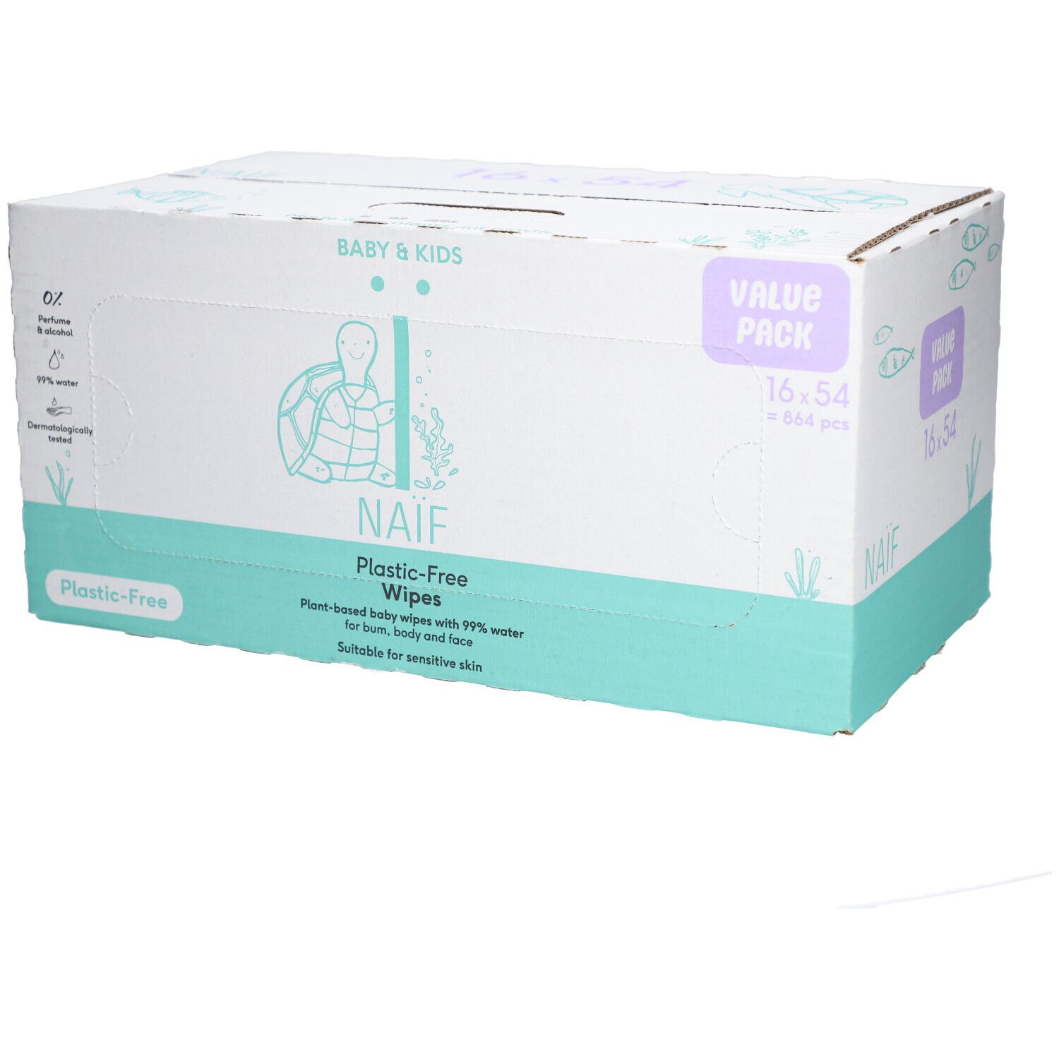 Naïf Plastic Free Water Wipes 16 pack 16x54 Doekjes
