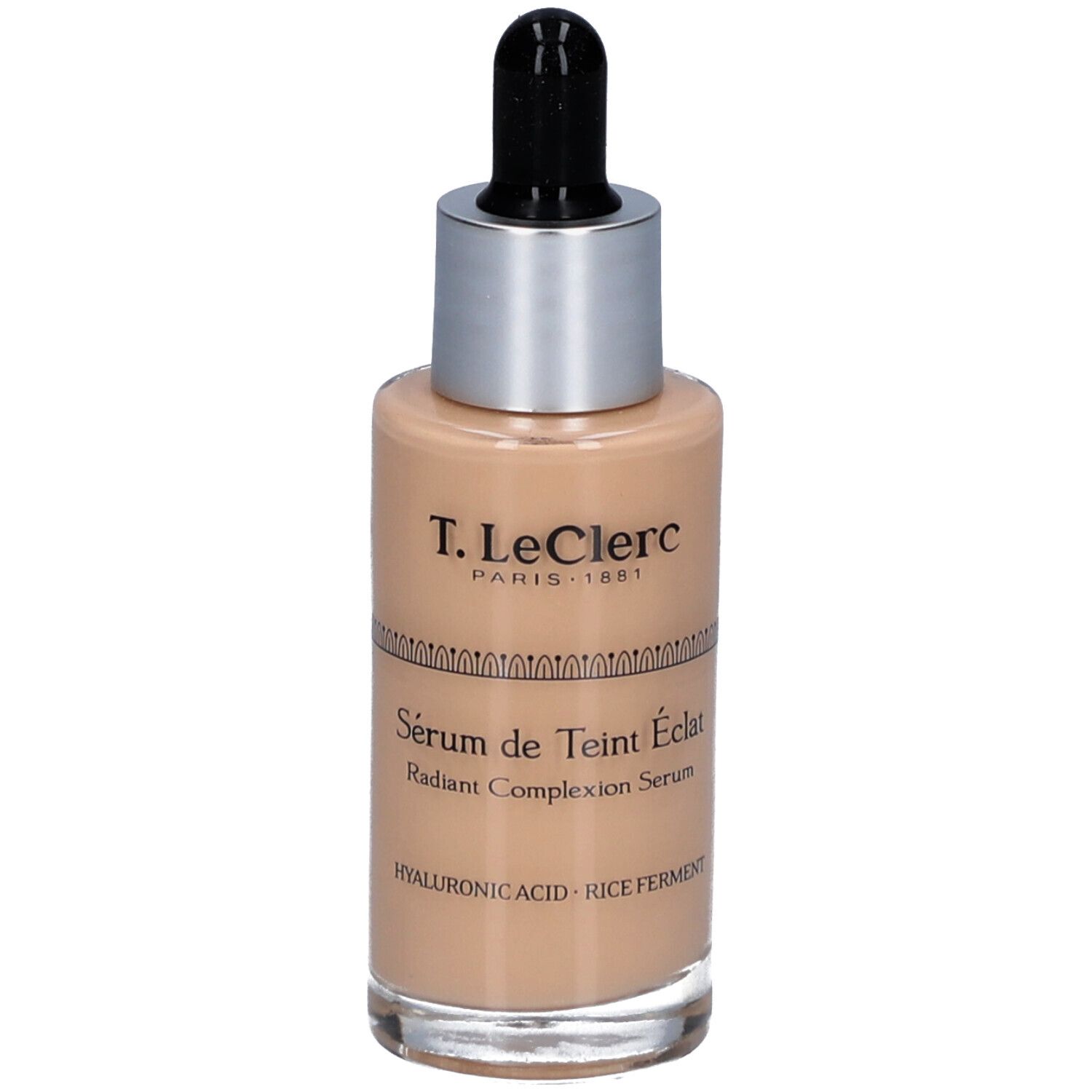 Flakon mit Serum. Aufschrift: T. LeClerc, Sérum de Teint Éclat, Radiant Complexion Serum. Mit Pipette.