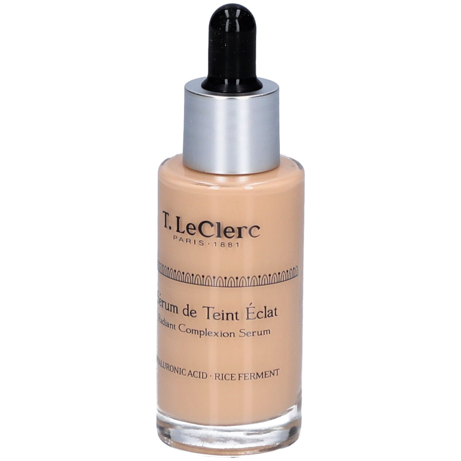 Flakon mit Serum. Aufschrift: T. LeClerc, Sérum de Teint Éclat, Radiant Complexion Serum. Mit Pipette.