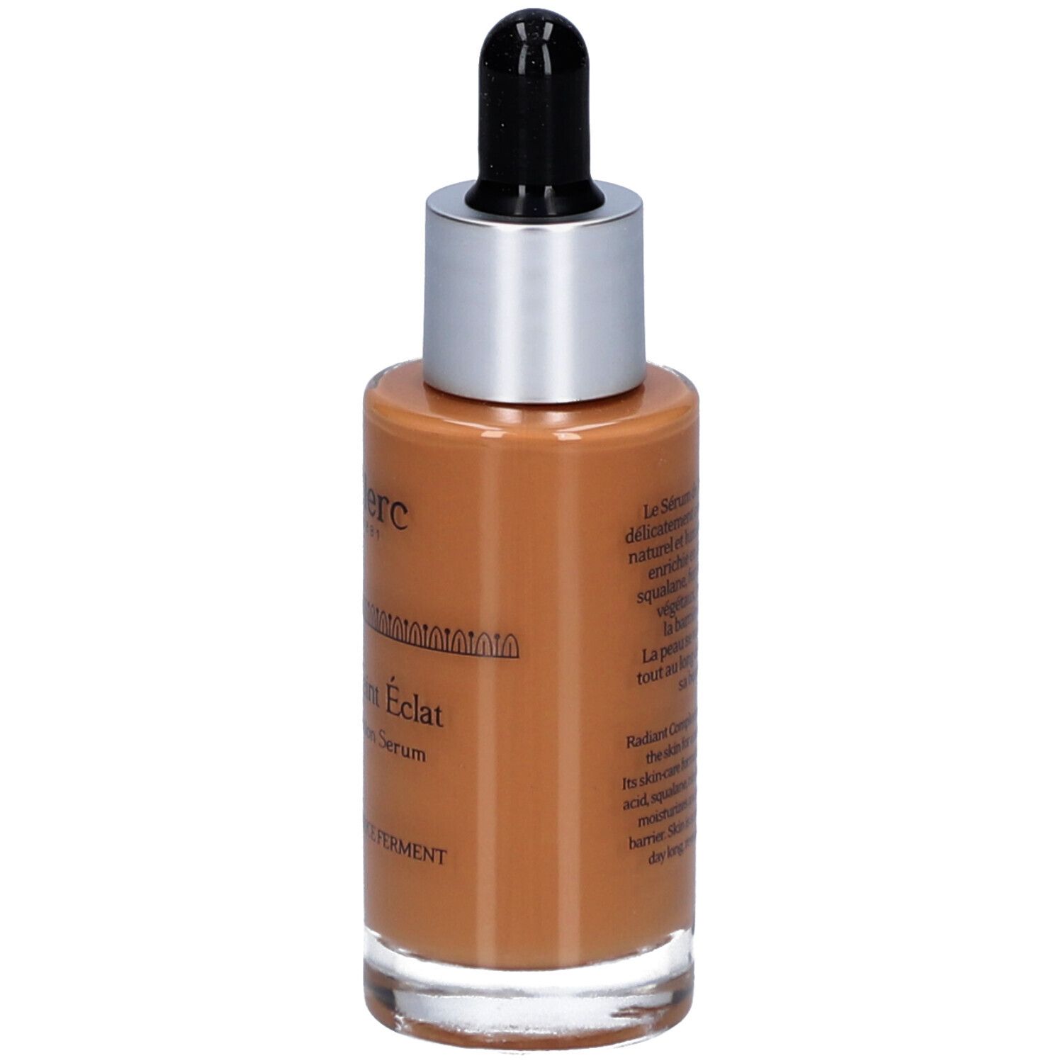 Rückseite des Serumflakons. Marke T.LeClerc. Aufschrift: Sérum de Teint Éclat, Radiant Complexion Serum.