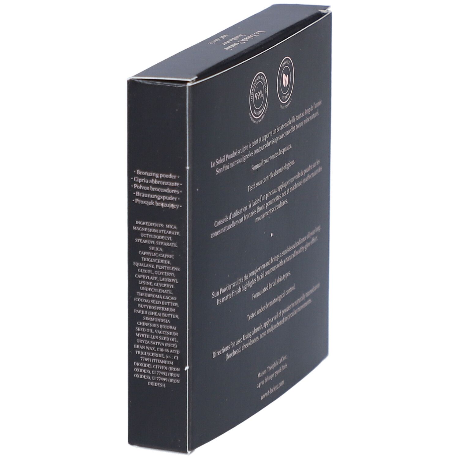 Côté de la boîte noire. Texte: ingrédients, Maison Théophile LeClerc, www.t-leclerc.com.