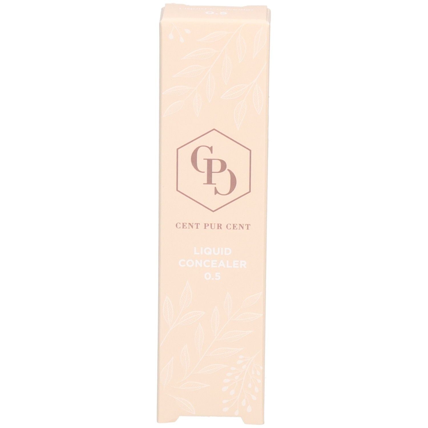 Verpackungsschachtel für Cent Pur Cent Flüssiger Concealer 0,5 mit floralem Muster und Logo.