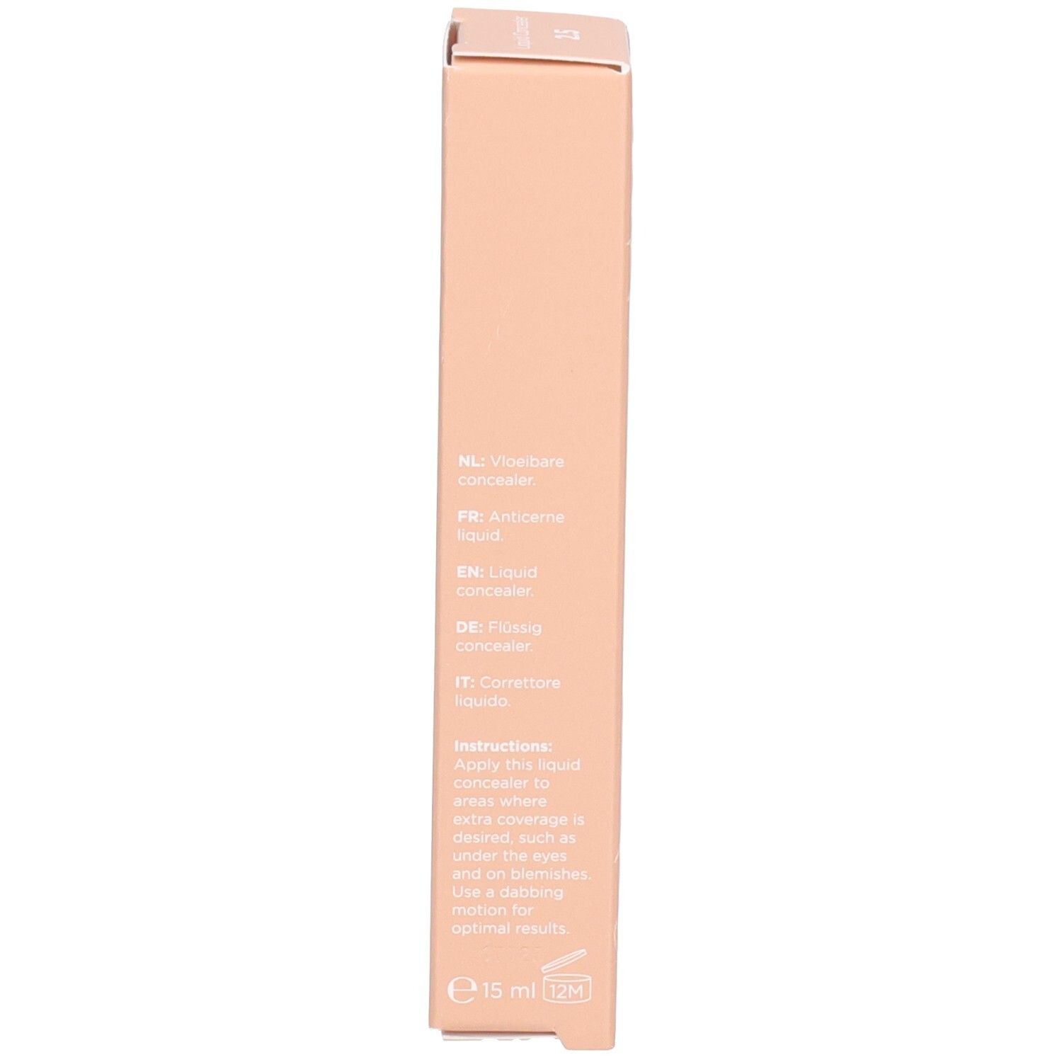 Seite der Cent Pur Cent Flüssig-Concealer 2,5 Verpackung mit Anwendungshinweisen.