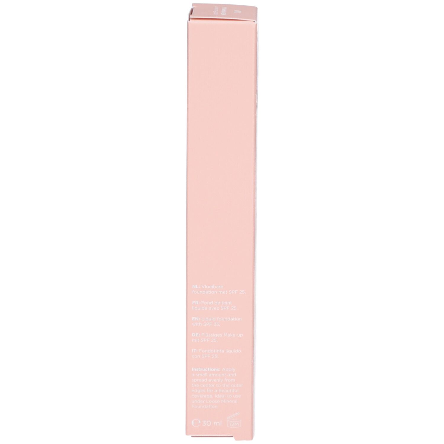 Rosa Verpackung. Seite mit Text. Aufschrift: Cent Pur Cent Liquid Foundation. Mit Inhaltsangaben.