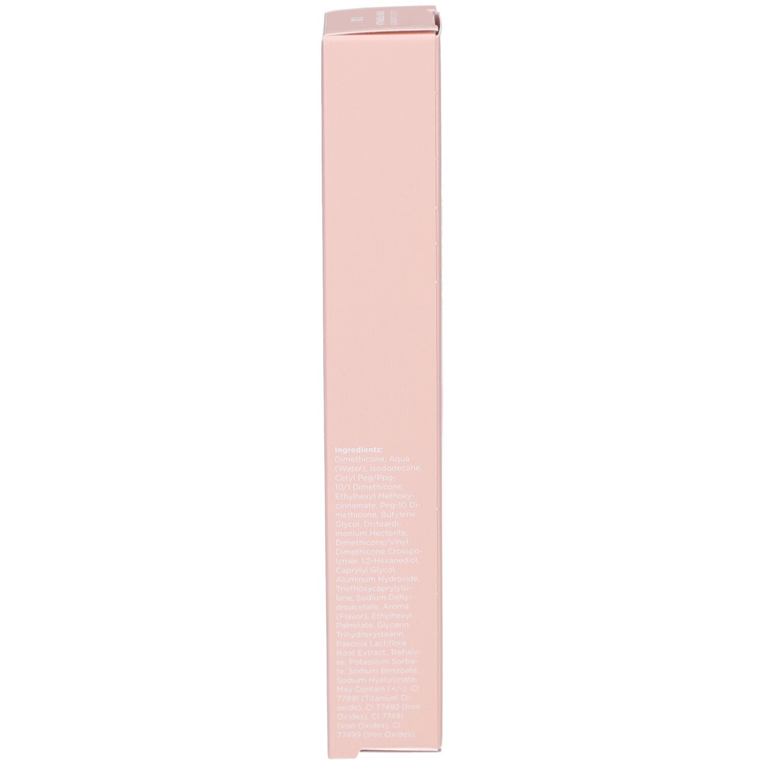 Rosa Verpackung. Seite mit Text. Aufschrift: Cent Pur Cent Liquid Foundation. Mit Inhaltsangaben.