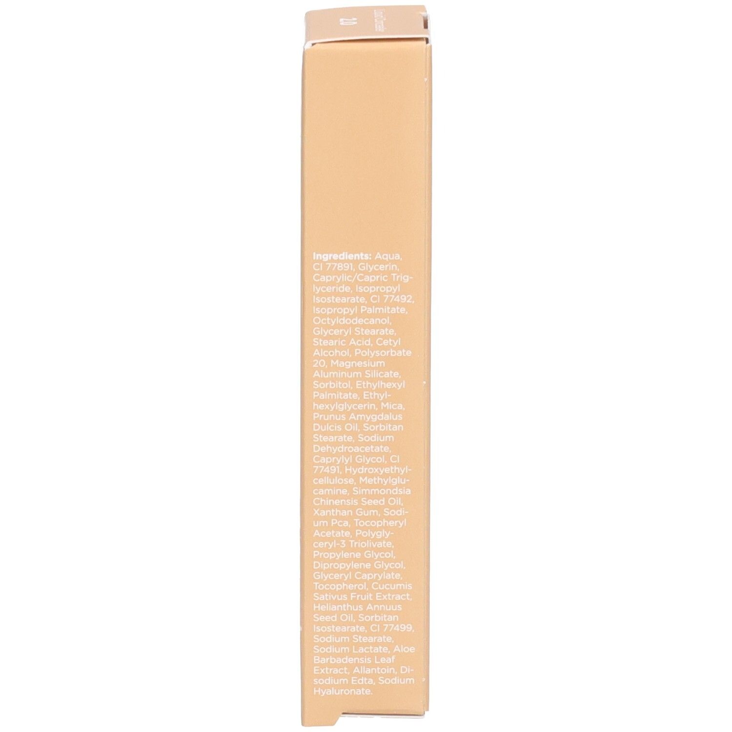 Seite der Cent Pur Cent Flüssig-Concealer-Verpackung mit detaillierter Inhaltsstoffliste.