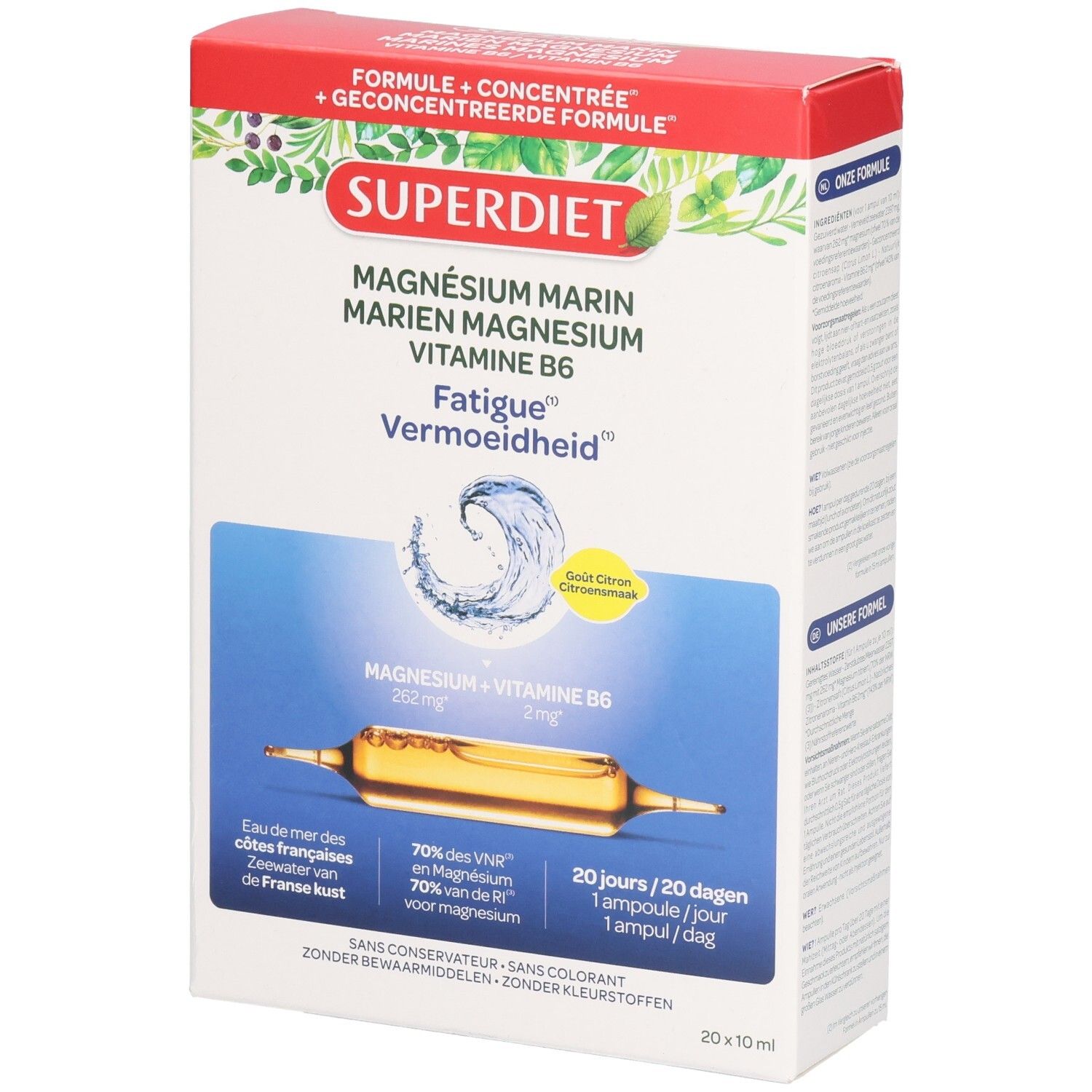 Superdiet Zeemagnesium en Vitamine B6 20x10 ml Ampoules (flessen)