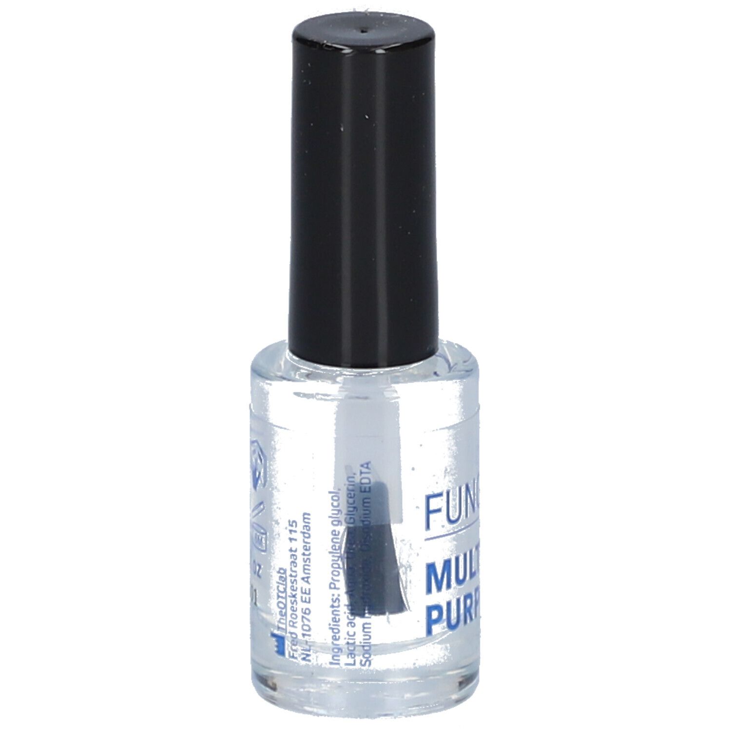 Klarer Behälter mit schwarzem Deckel und Pinsel. Enthält Flüssigkeit. Aufschrift: 9 ml, 0.30 fl oz.