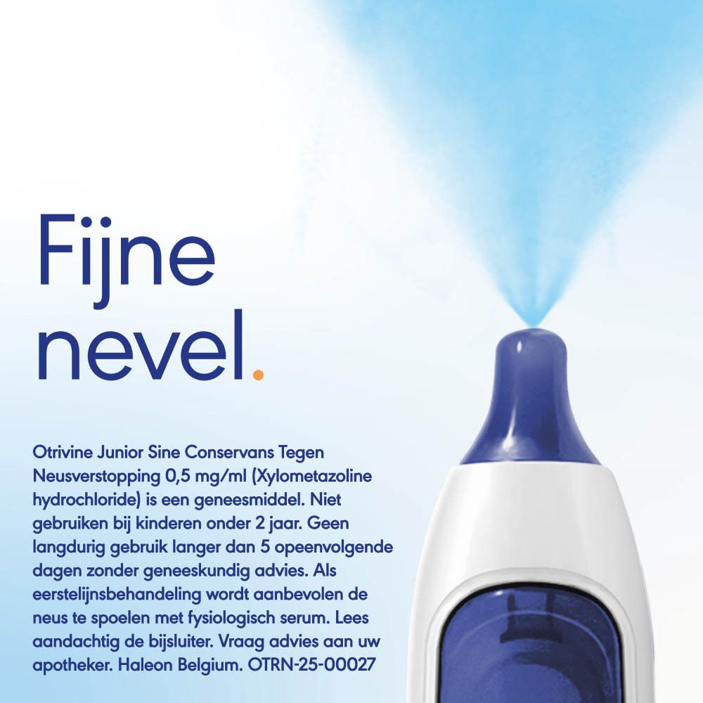 Verpakking Otrivine Junior, neusspray en doos.