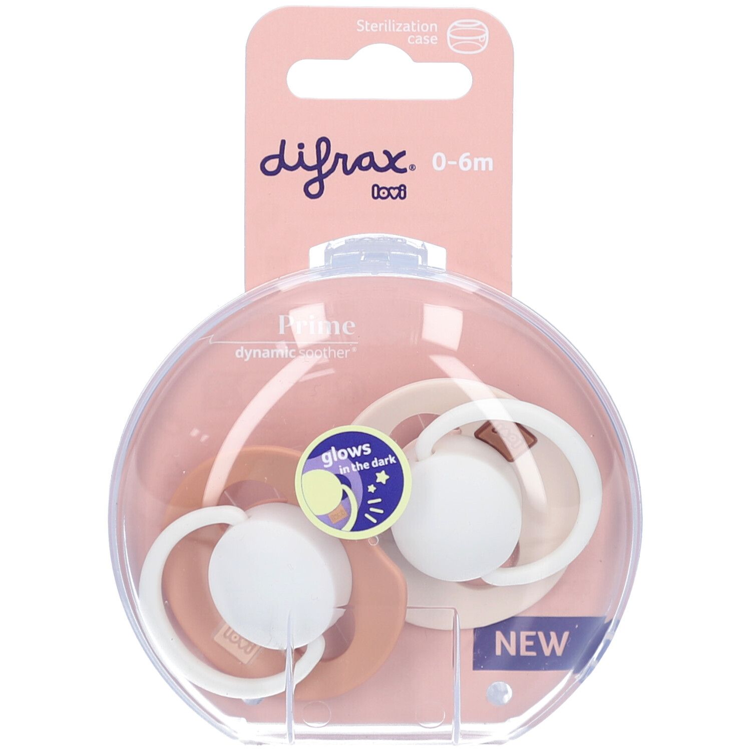 Difrax Dynamic Fopspeen 0-6m Prime Glow Ivory/blauw 2st 2 St Schnuller