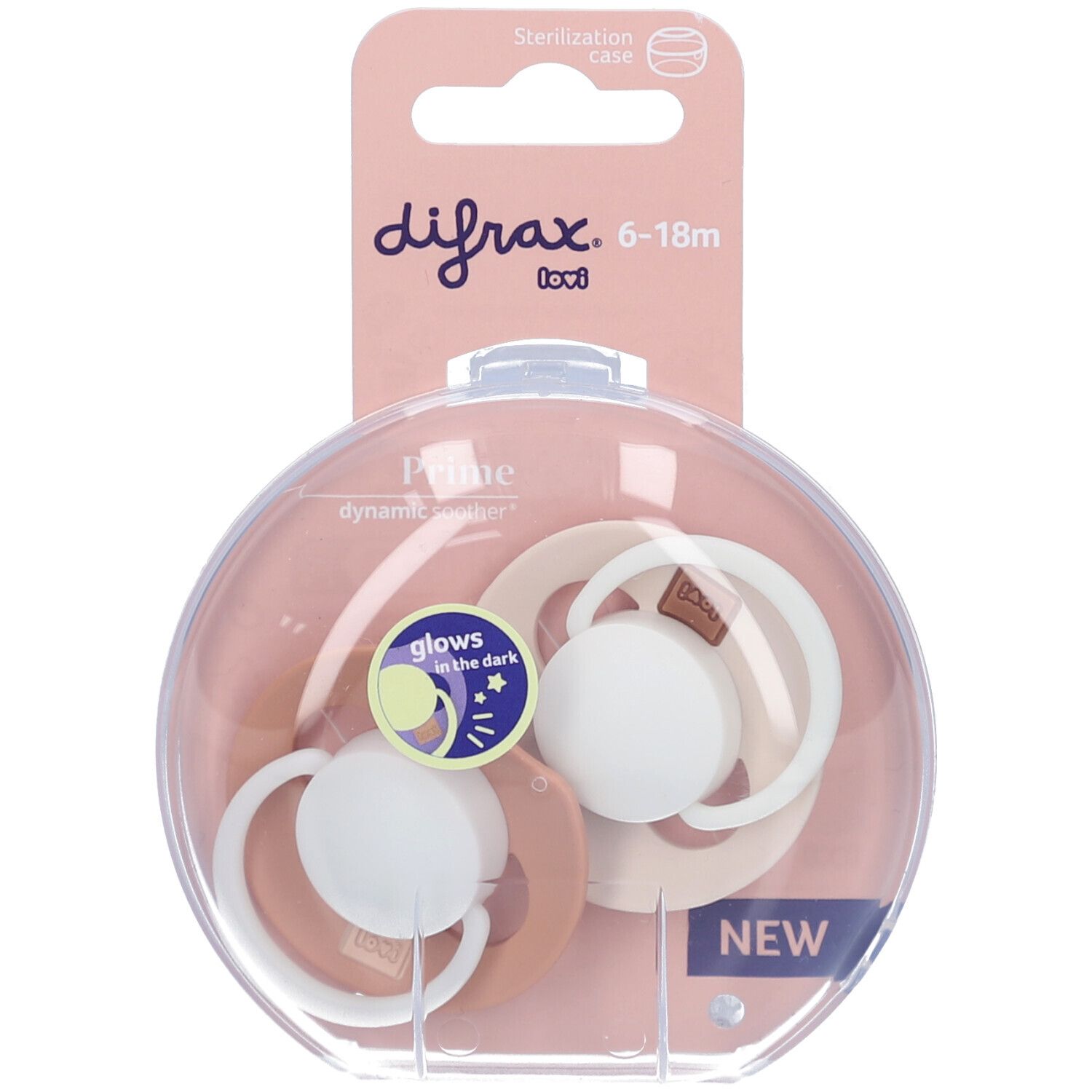 Difrax Dynamic Fopspeen 6-18m Prime Glow Ivory/blauw 2st 2 St Schnuller