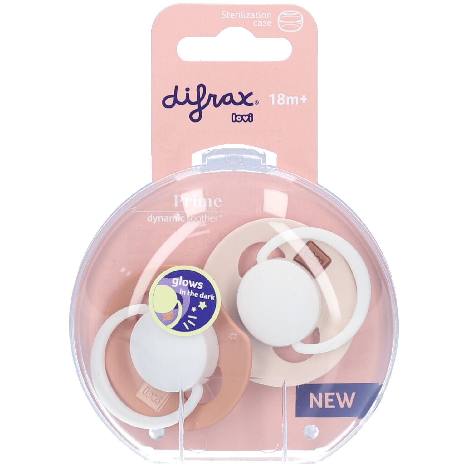 Difrax Dynamic Fopspeen +18m Prime Glow Ivory/blauw 2st 2 St Schnuller