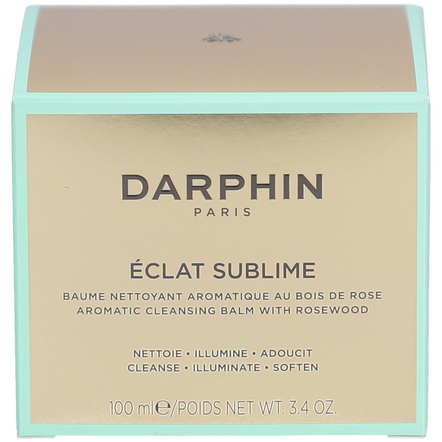 Verpackung. Rechteckige Schachtel mit Text: Darphin, Eclat Sublime, Baume nettoyant.