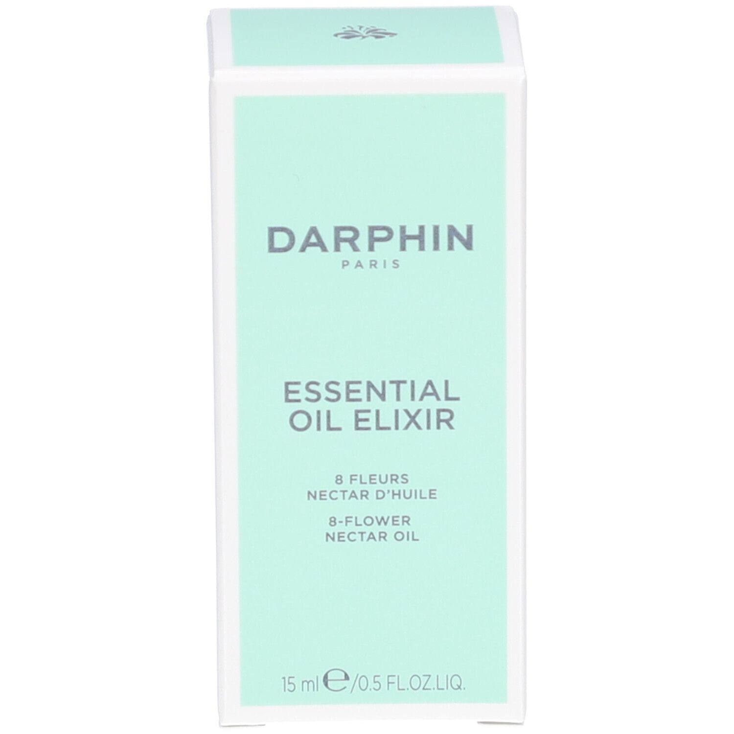 Grüne Schachtel mit Text: Darphin, Essential Oil Elixir, 15 ml, 0.5 FL.OZ.