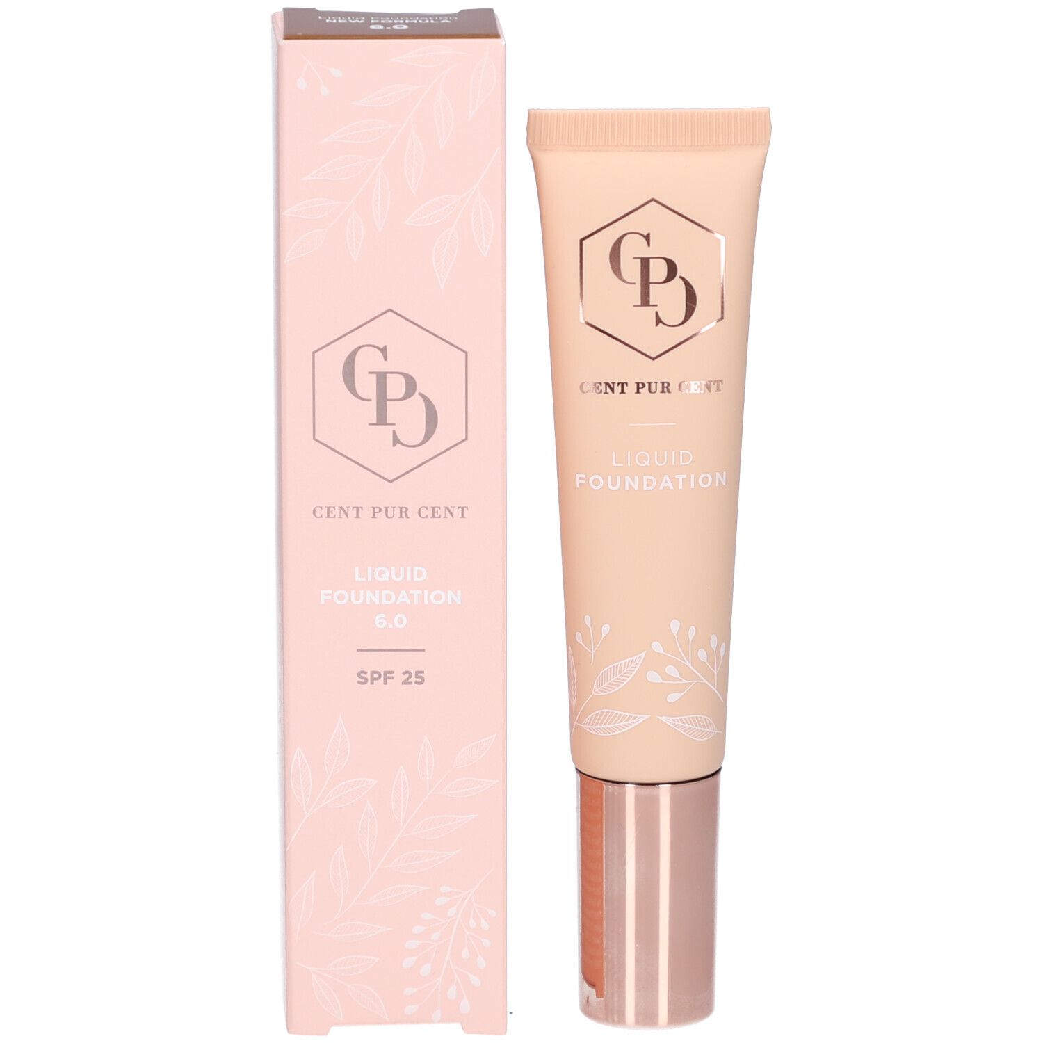 Tube und Verpackung. Aufschrift: Cent Pur Cent Liquid Foundation 6.0 SPF 25.
