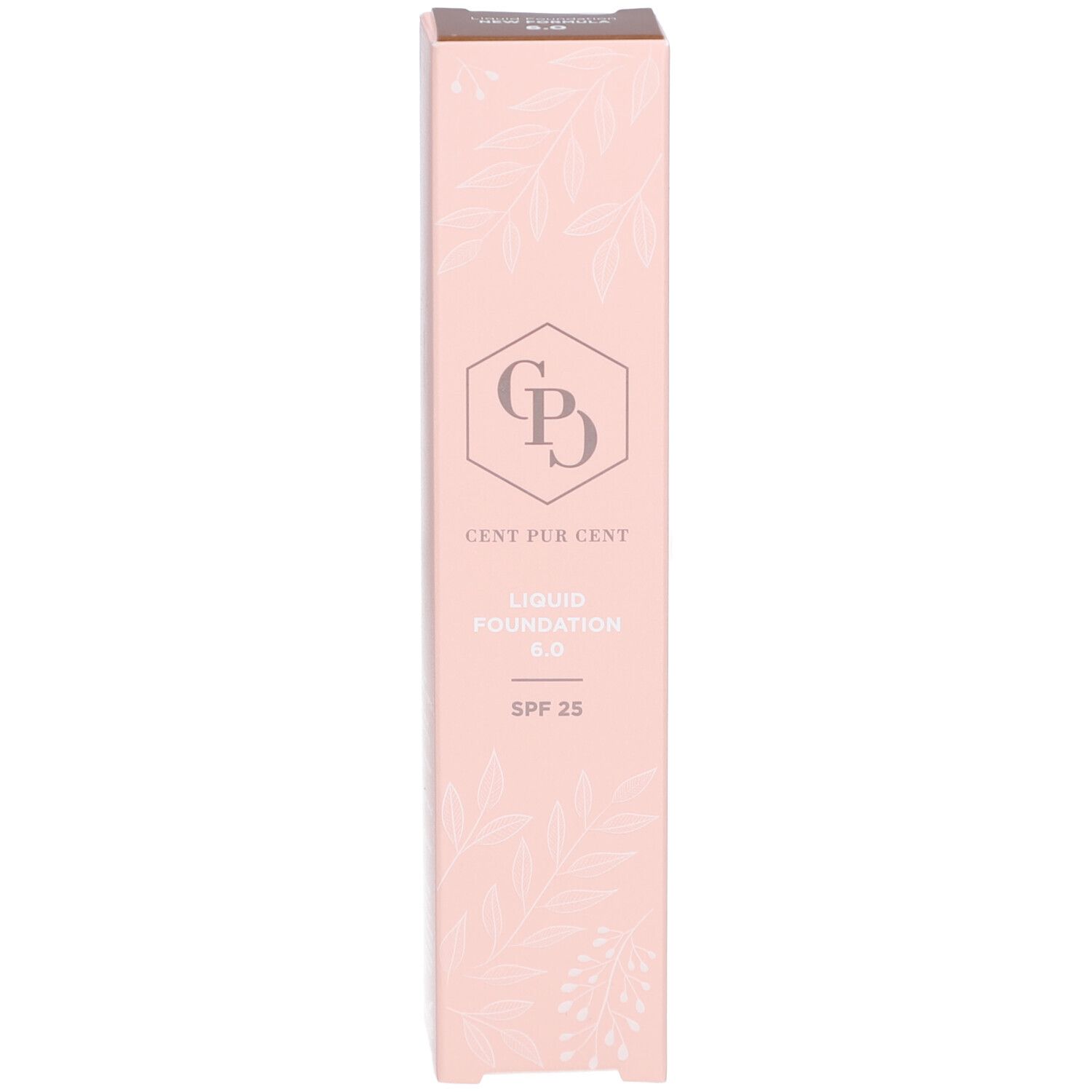 Schmale, rosa Verpackung. Aufschrift: Cent Pur Cent Liquid Foundation 6.0 SPF 25.