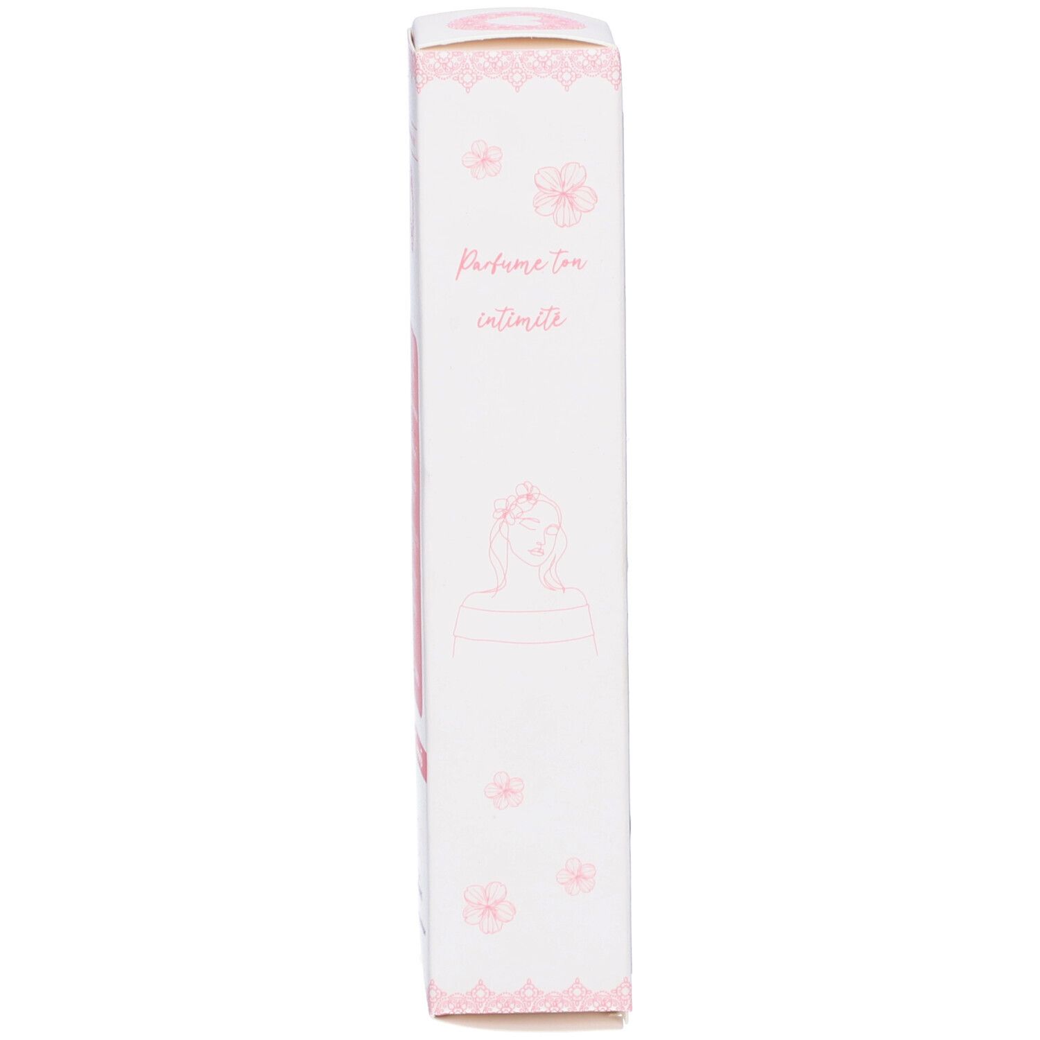 Schachtel. Aufschrift: Parfume ton intimité. Rosa florale Verzierungen.