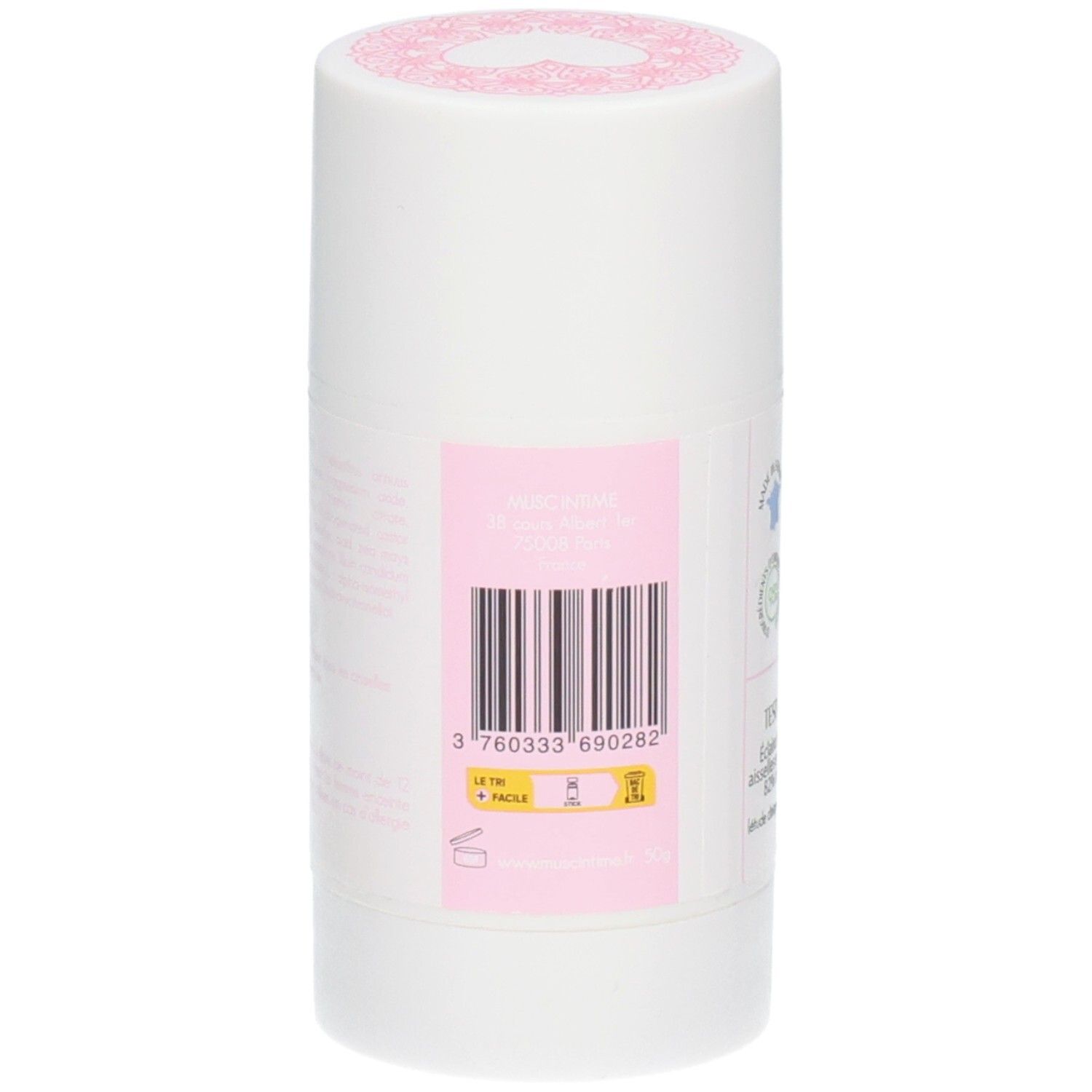 Zylindrischer Behälter, Seitenansicht. Barcode und Text auf dem Etikett. Produktname nicht sichtbar.