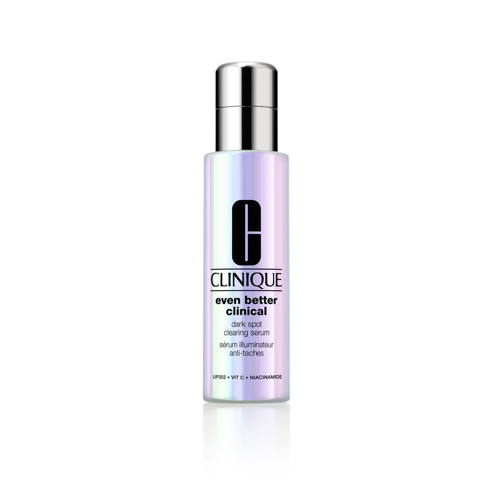 Clinique Even Better Clinical Serum. Flasche mit silbernem Deckel. Farbverlauf-Design.