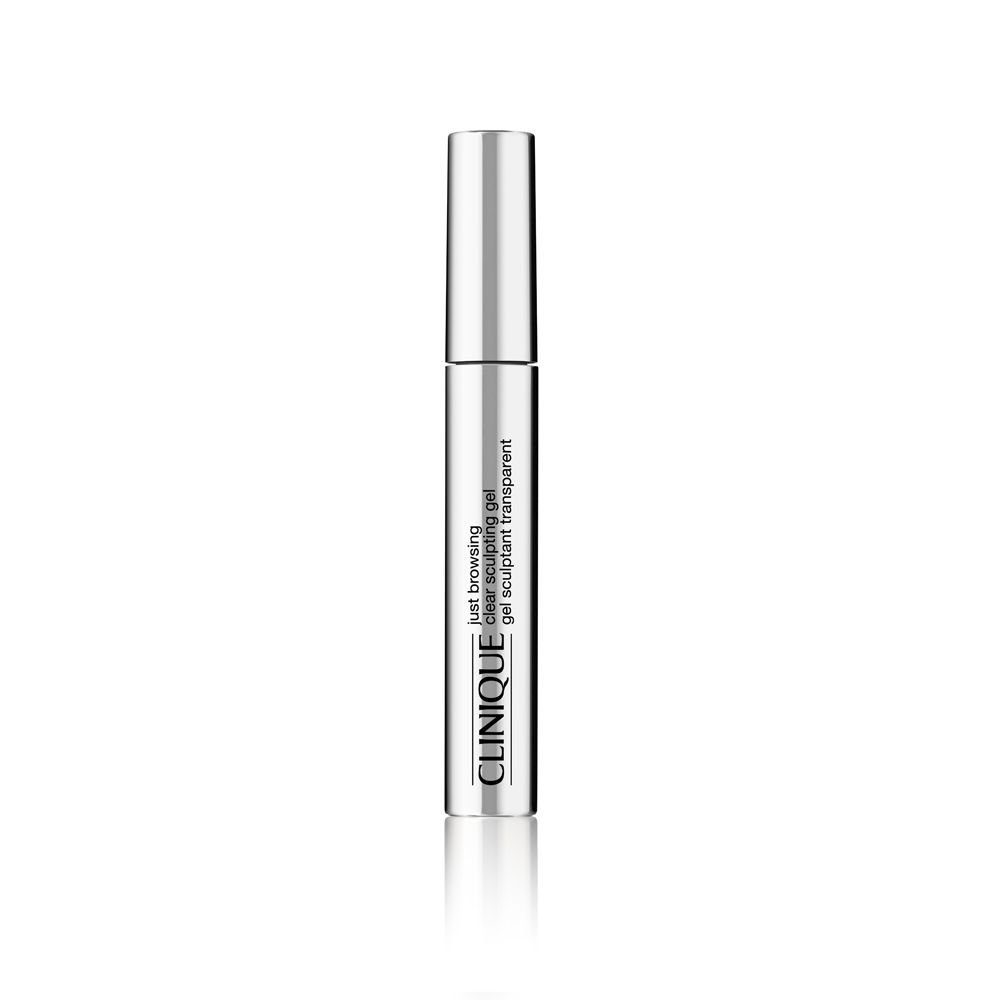 Clinique Just Browsing™ Clear Sculpting Gel. Transparente Gel-Tube mit silberner Kappe.