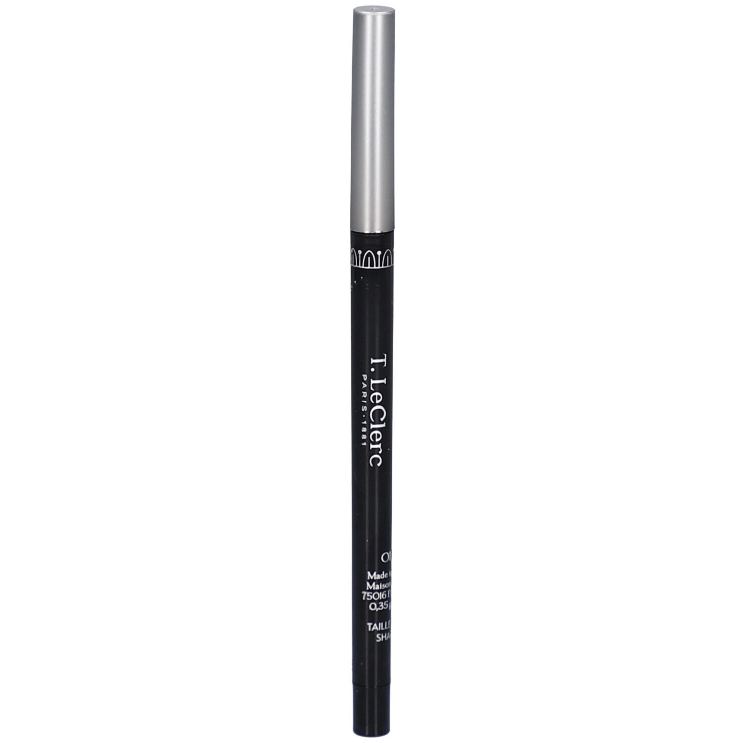 Schwarzer, ausziehbarer Eyeliner-Stift mit silberner Kappe. Marke: T. LeClerc, Paris 1881.