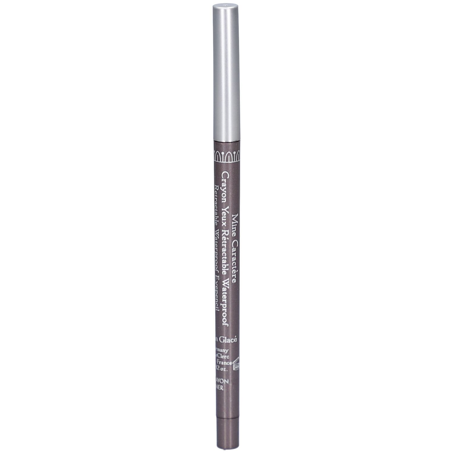 Dunkelbrauner Augenstift mit silberner Spitze. T.LeClerc Paris. Mine Caractère. Crayon Yeux Rétractable Waterproof.